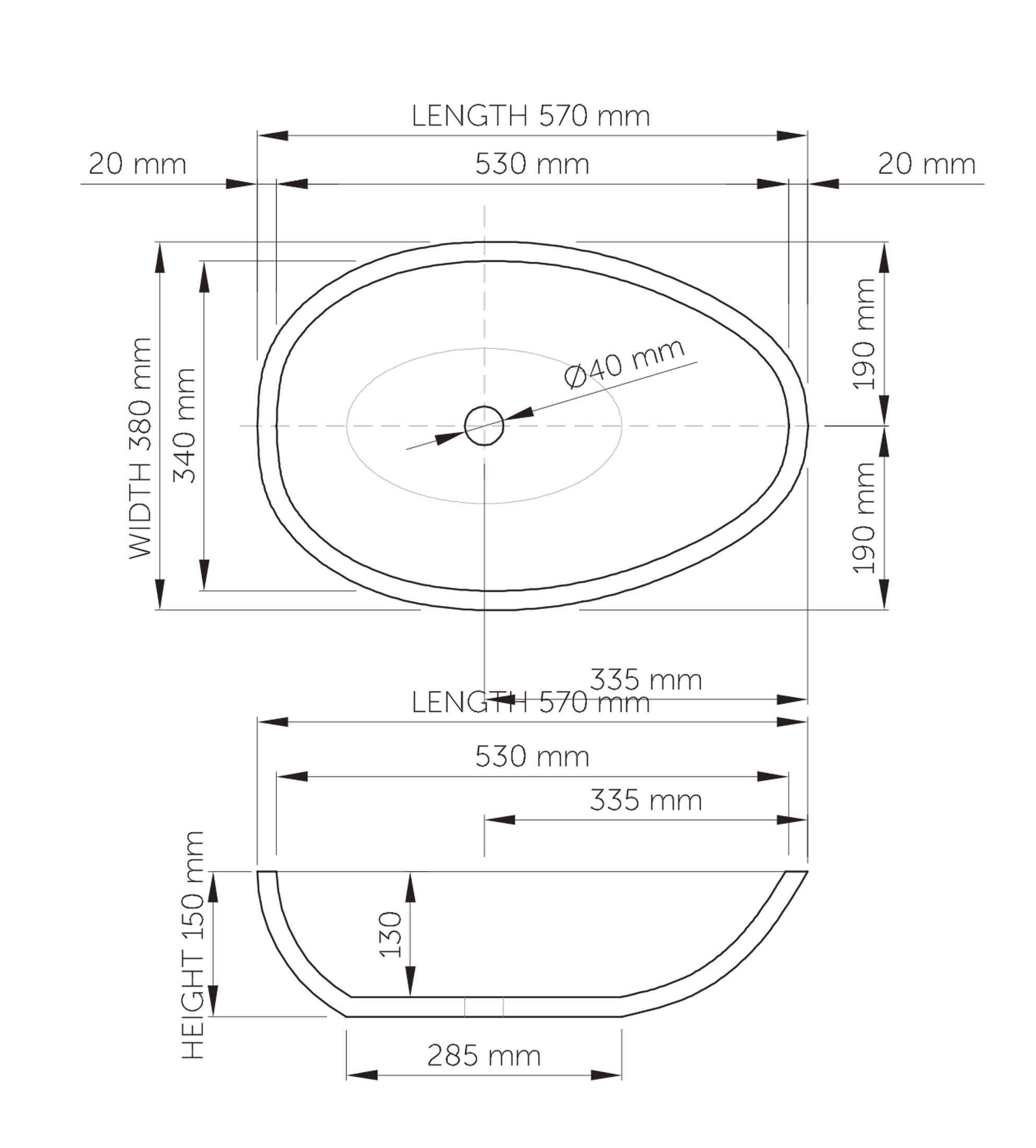 Dado Quartz Elaine 570mm Stone Above Counter Basin, Satin White