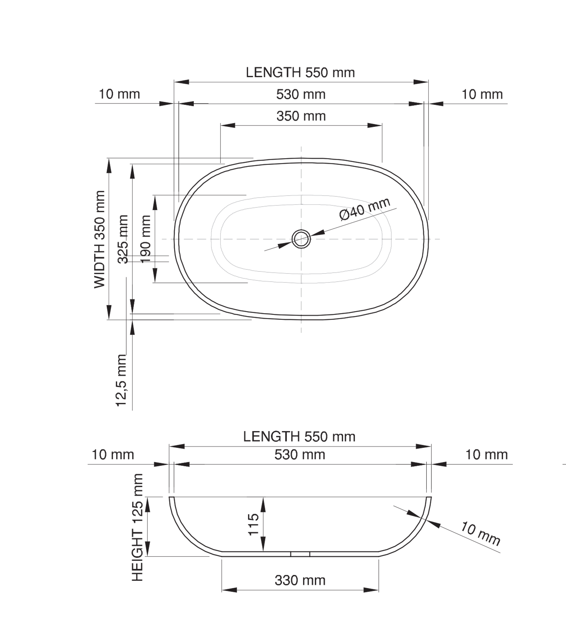 Dado Quartz Toronto 550mm Stone Above Counter Basin, Satin White