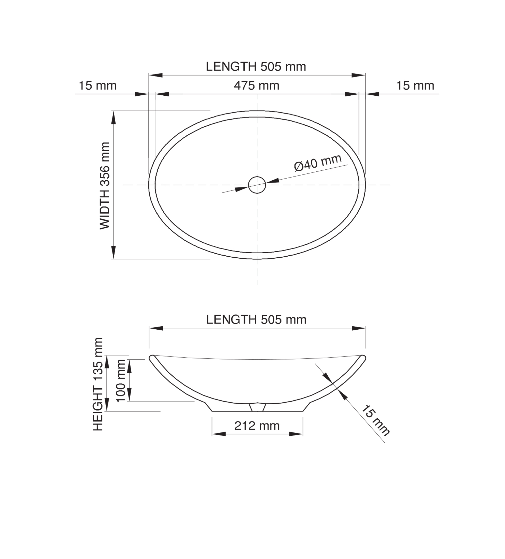 Dado Quartz Melbourne 505mm Stone Above Counter Basin, Satin White