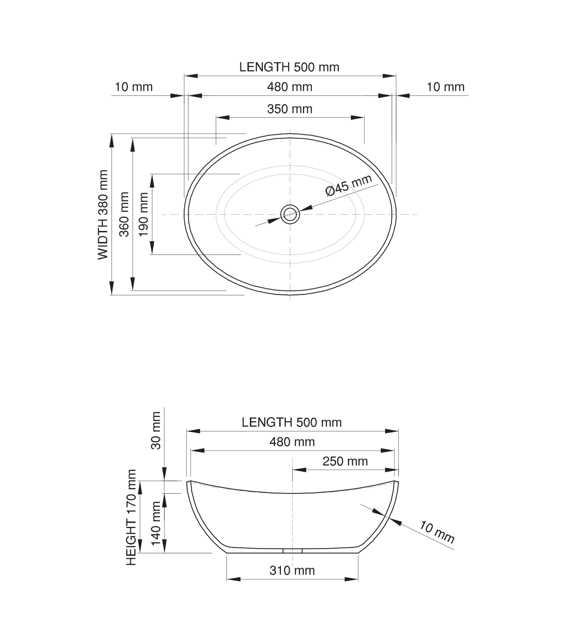 Dado Quartz Rio 500mm Stone Above Counter Basin Large Basin, Satin White