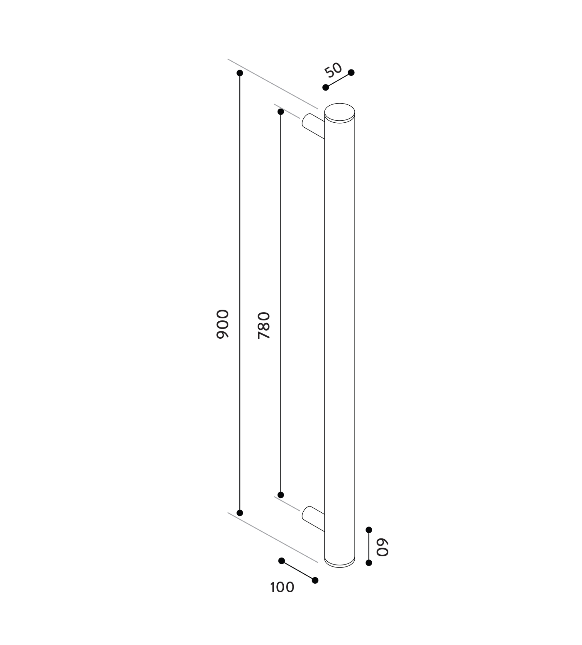 Hydrotherm Single Tube Heated Towel Rail 900mm
