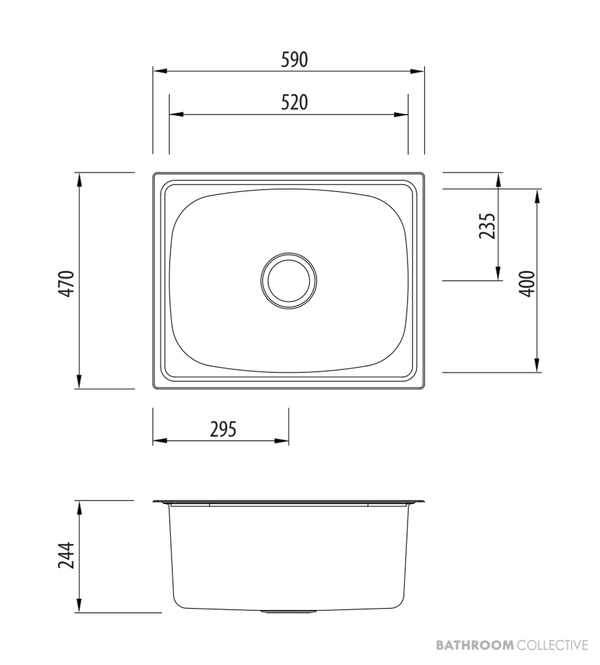 Oliveri Laundry Inset Single Bowl Sink 45 Litre Tub 590mm, Stainless TI45 LTH