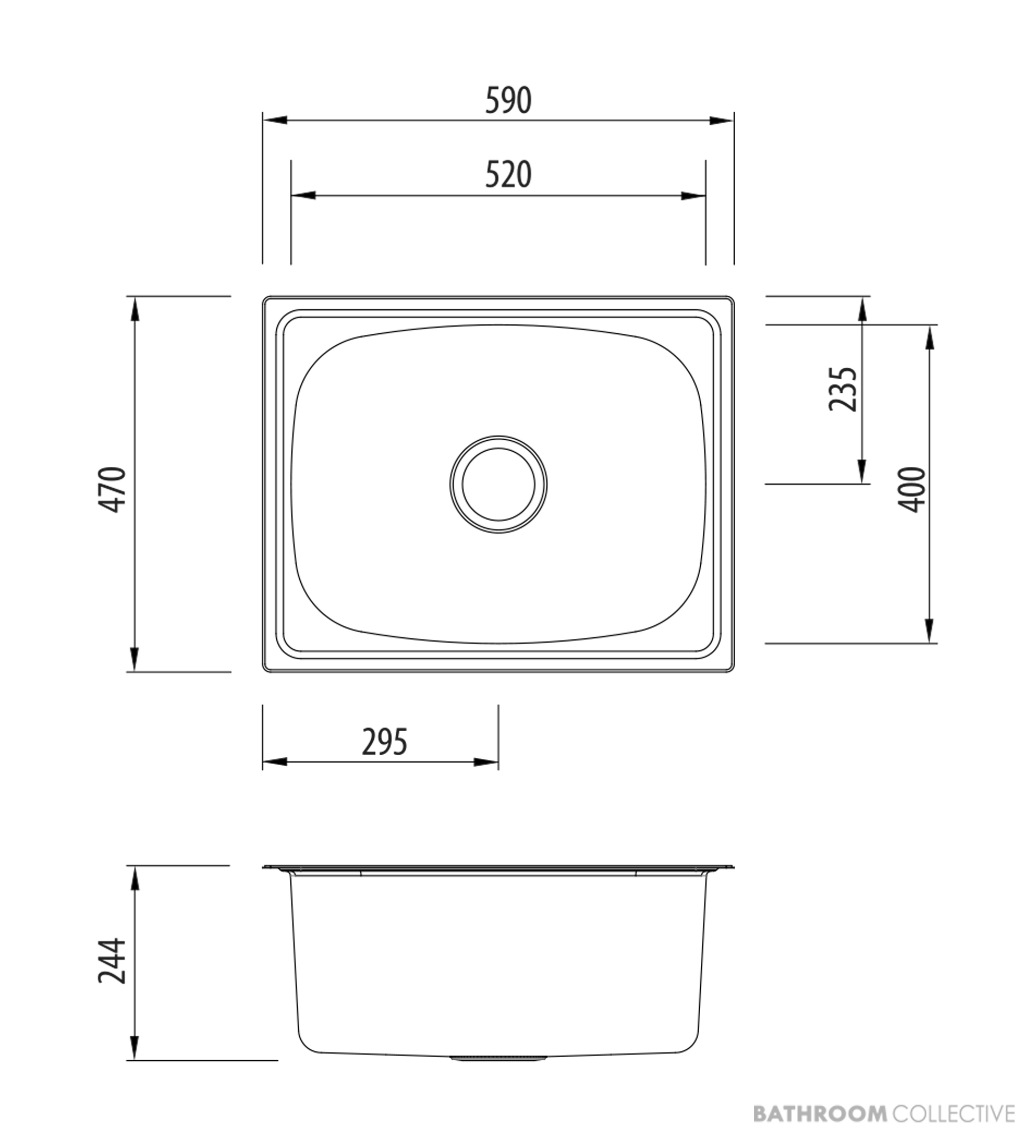 Oliveri Laundry Inset Single Bowl Sink 45 Litre Tub 590mm, Stainless TI45 RTH