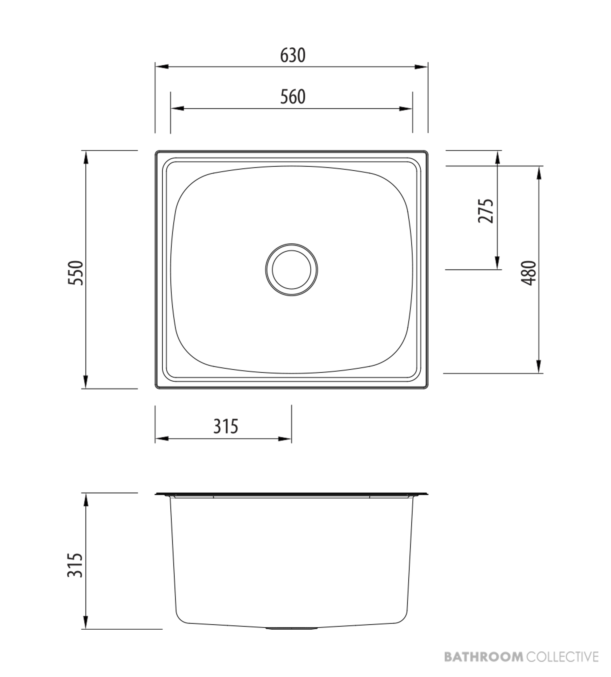 Oliveri Laundry Inset Single Bowl Sink 70 Litre Tub 630mm, 0-2th, Stainless TI70