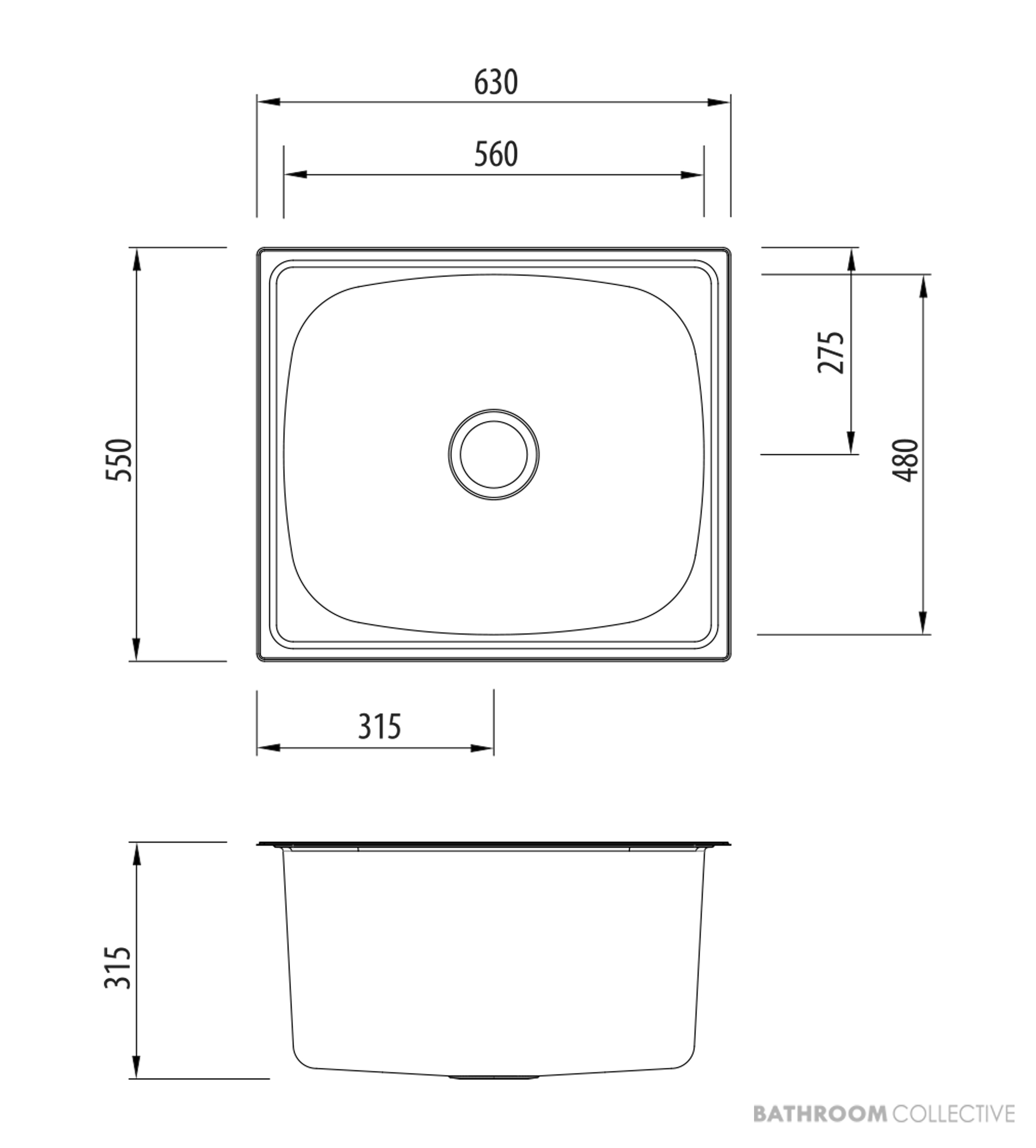 Oliveri Laundry Inset Single Bowl Sink 70 Litre Tub 630mm, Stainless TI70 LTH