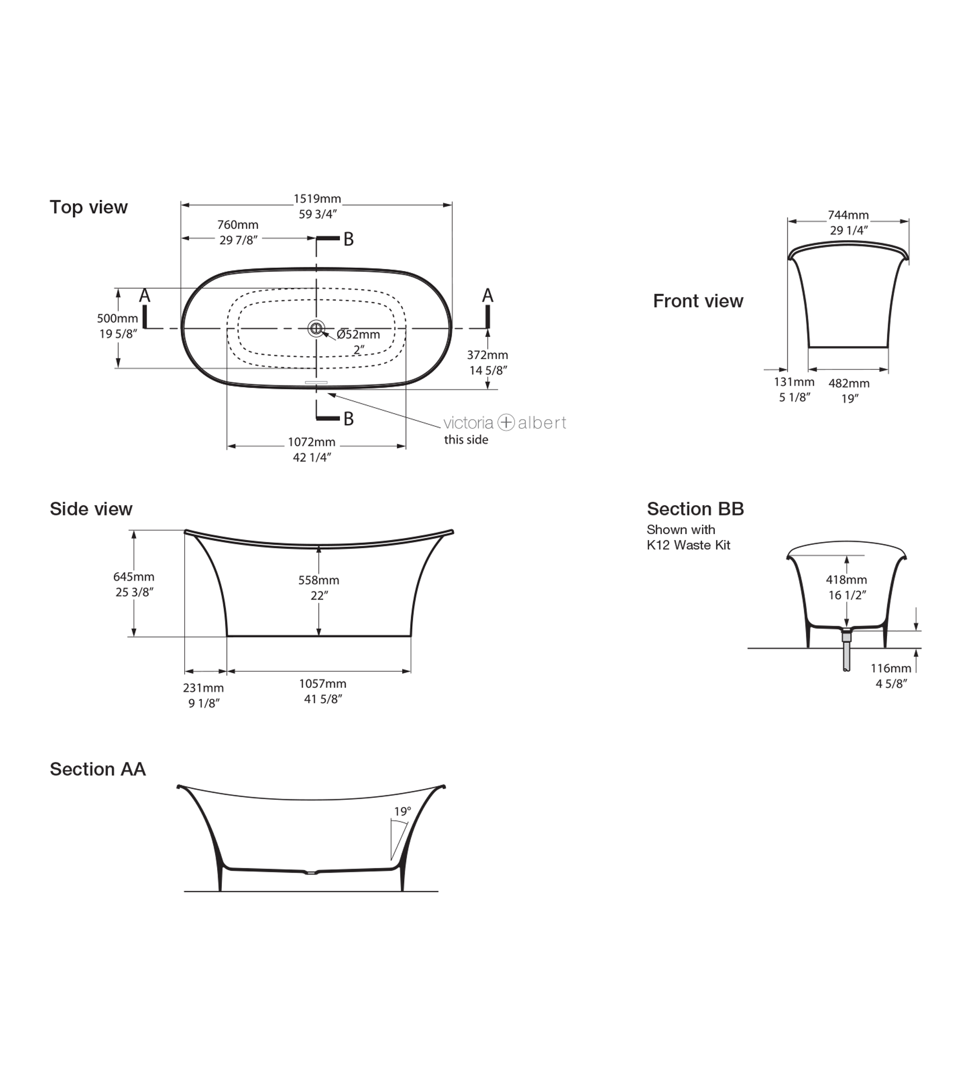 Victoria & Albert Toulouse 1500mm Stone Freestanding Bath, Gloss White