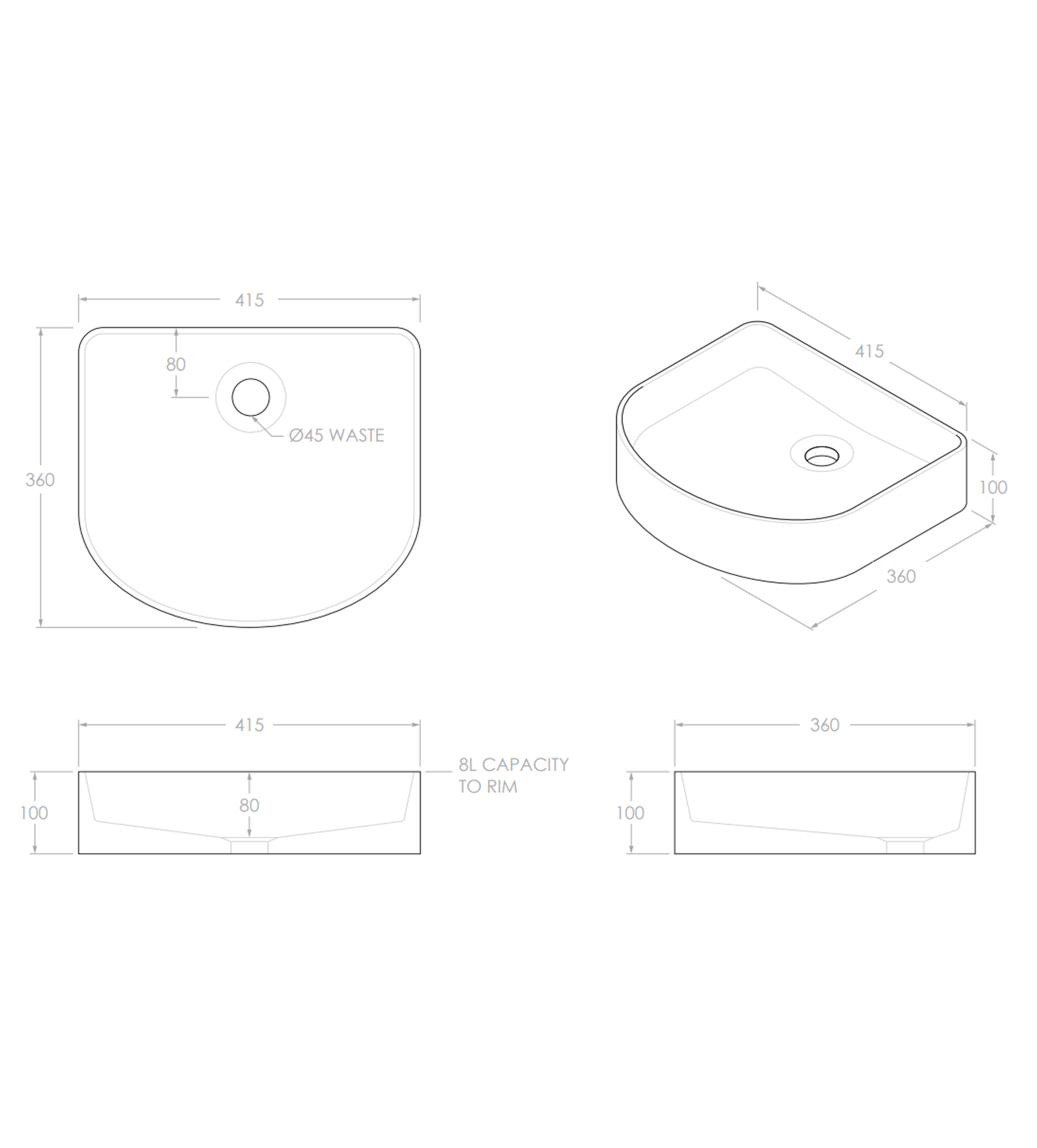 ADP Arch Smooth 415mm Ceramic Above Counter Basin, Gloss White