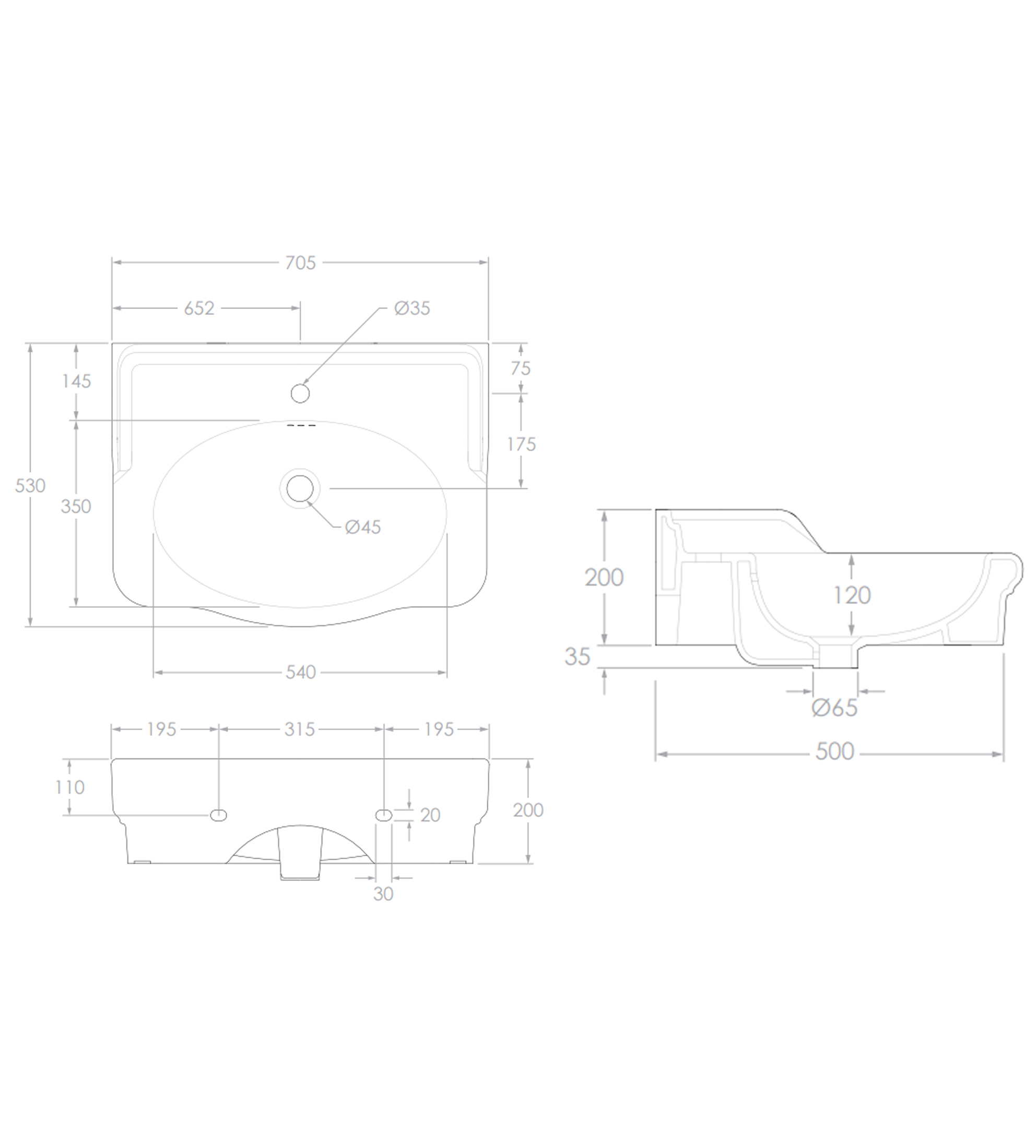 ADP Castellana 700mm Ceramic Wall Mounted Basin, Gloss White