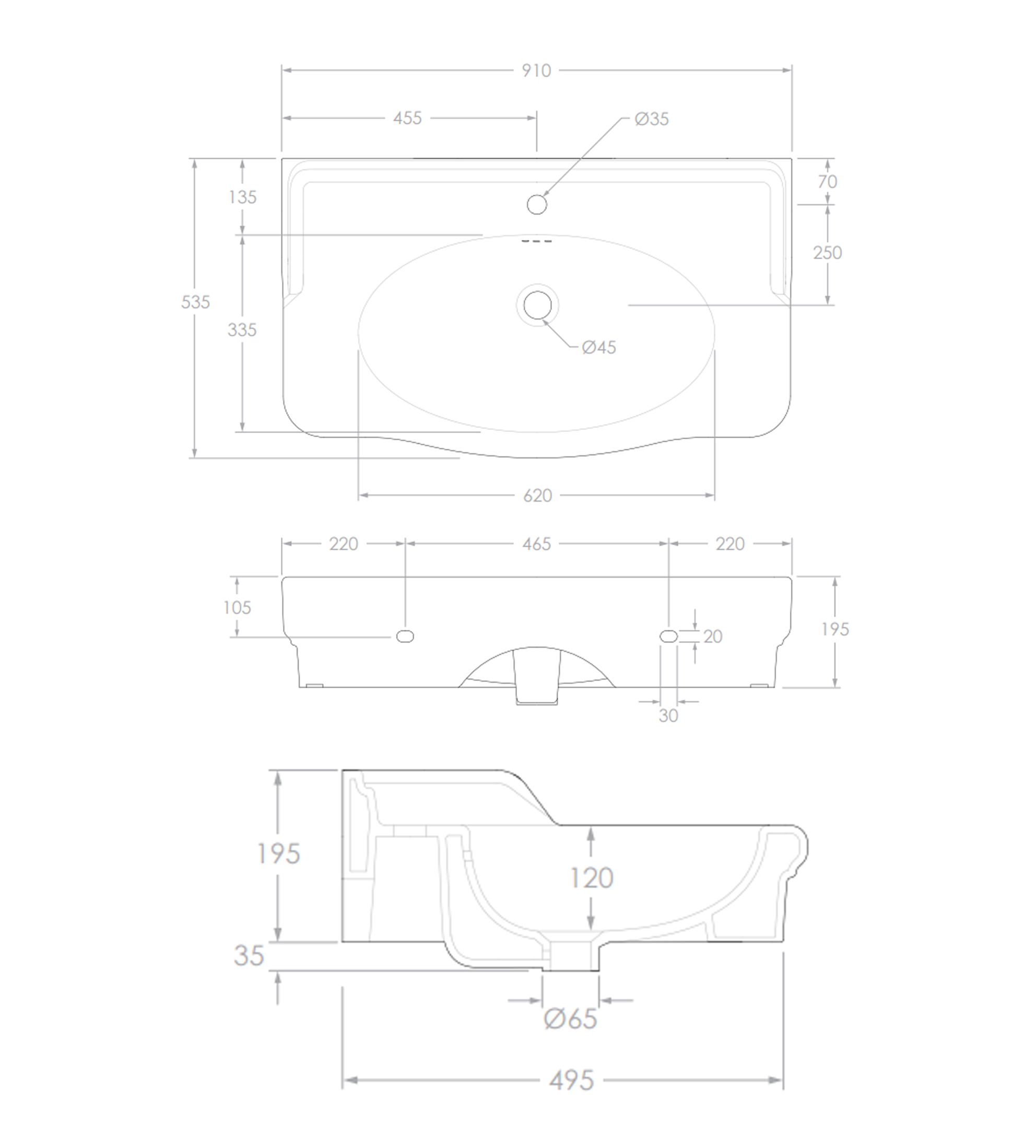 ADP Castellana 910mm Ceramic Wall Mounted Basin, Gloss White