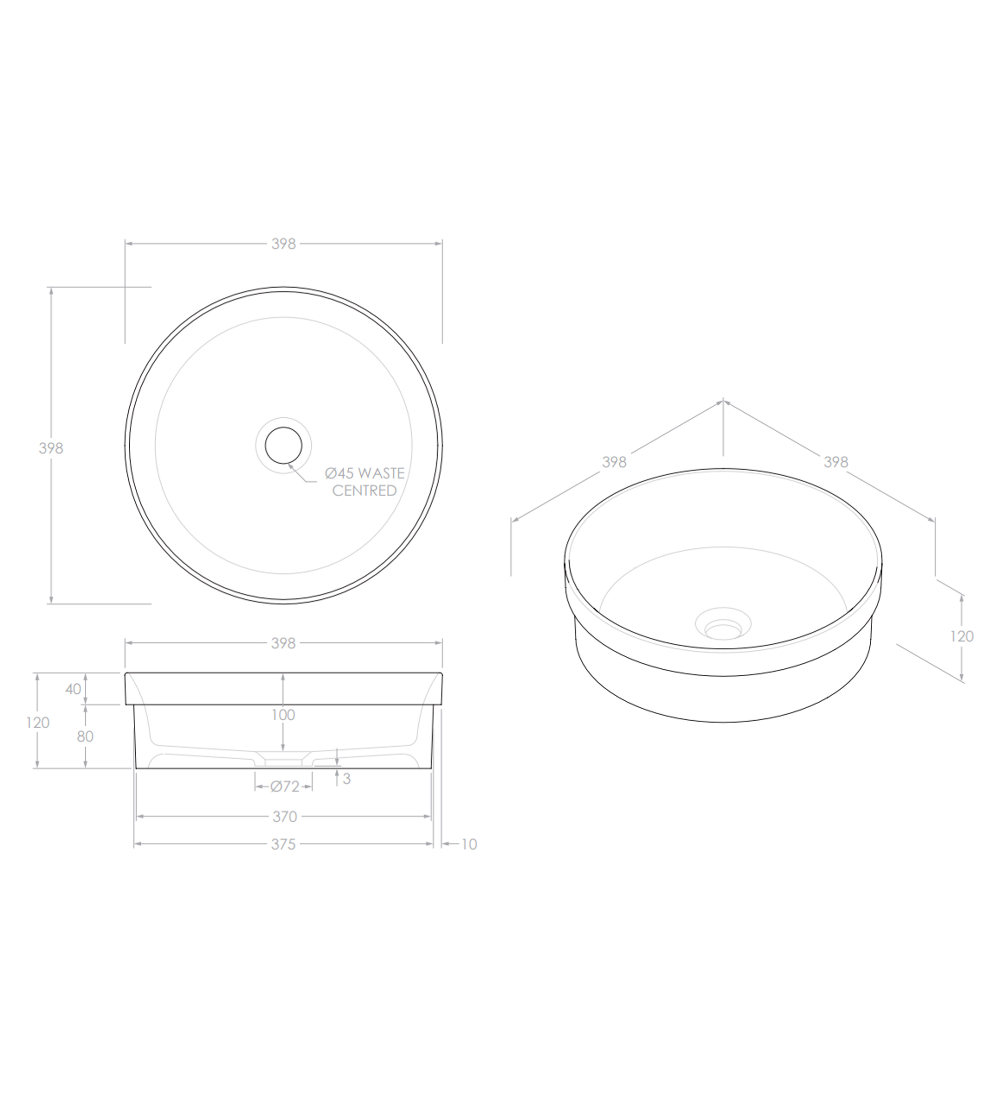 ADP Chandler 398mm Ceramic Semi Inset Basin, Gloss White