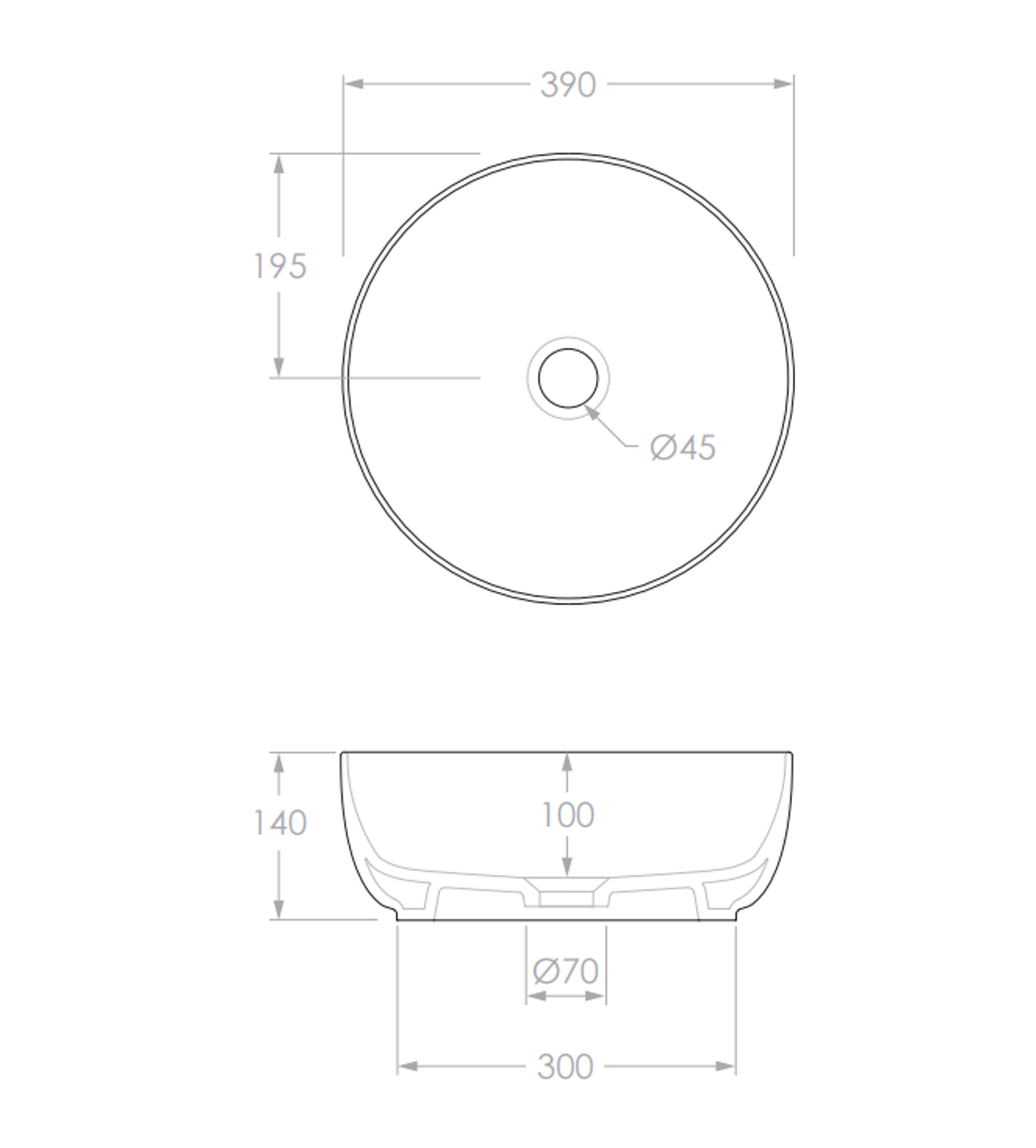 ADP Glam 390mm Ceramic Above Counter Basin, Gloss White