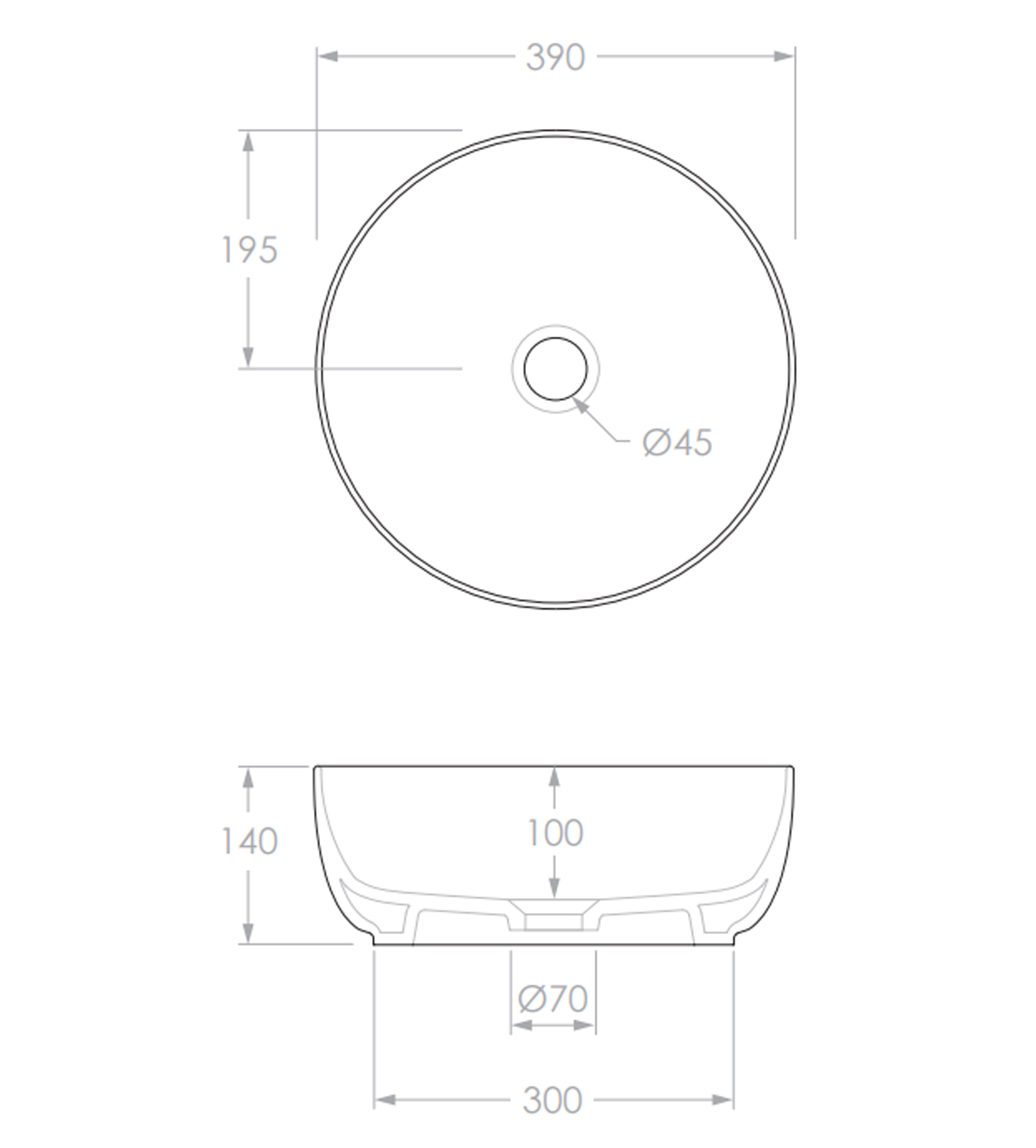 ADP Glam 390mm Ceramic Above Counter Basin, Matte Pearl