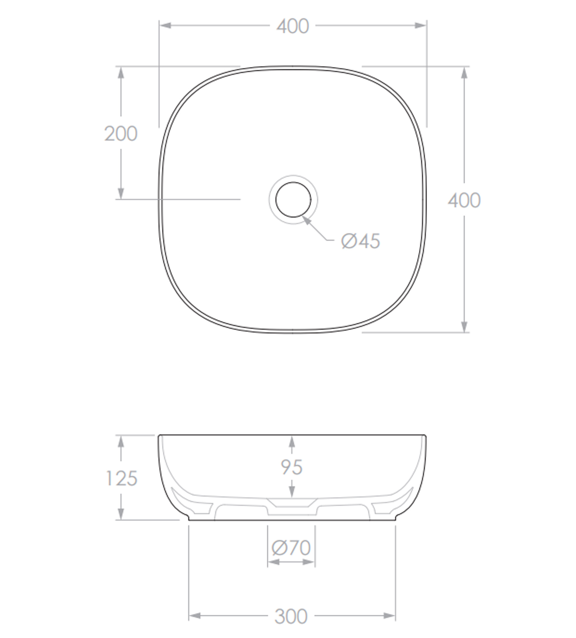 ADP Glam Square 400mm Ceramic Above Counter Basin, Gloss White