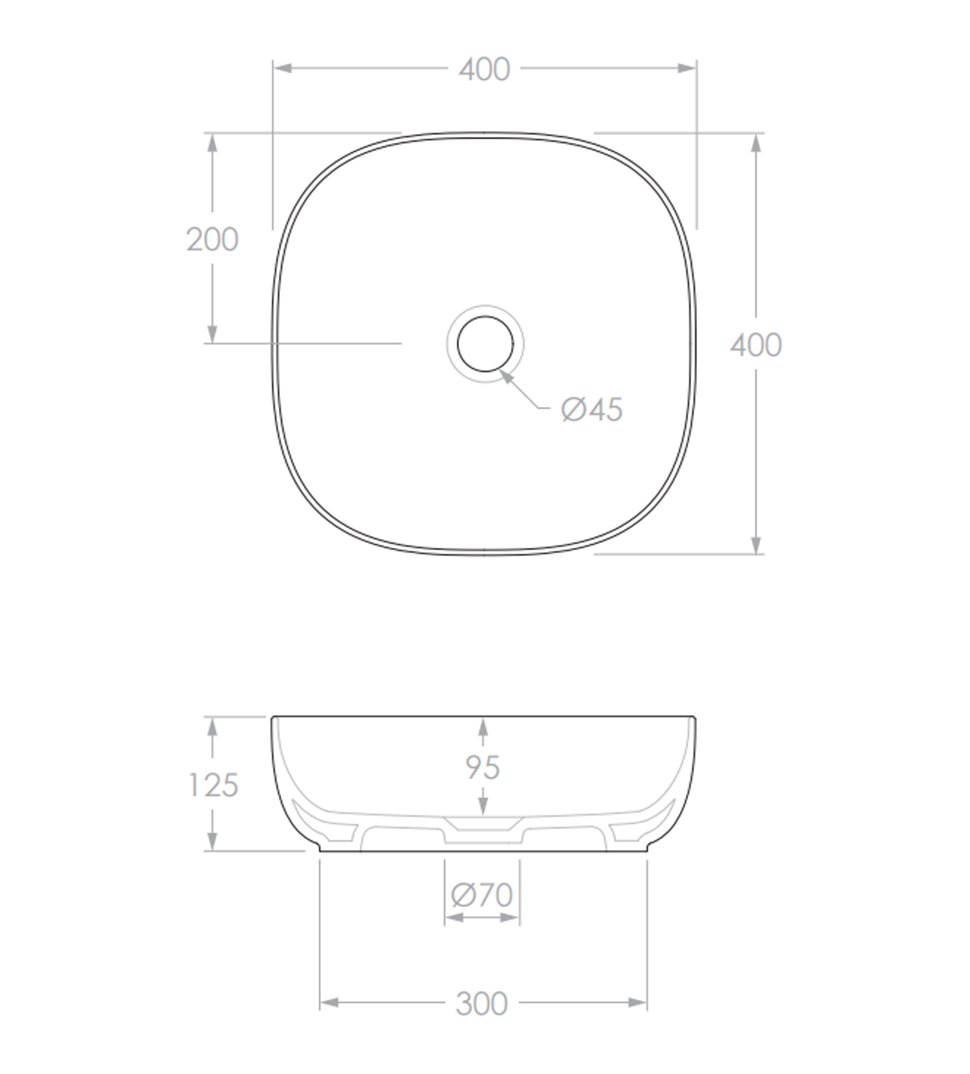 ADP Glam Square 400mm Ceramic Above Counter Basin, Matte Pearl