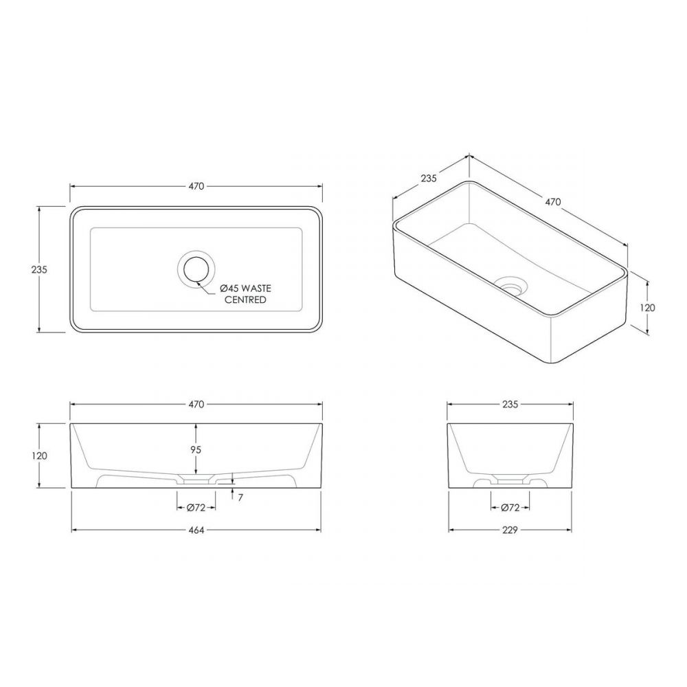 ADP Lisa 470mm Ceramic Above Counter Basin, Matte White