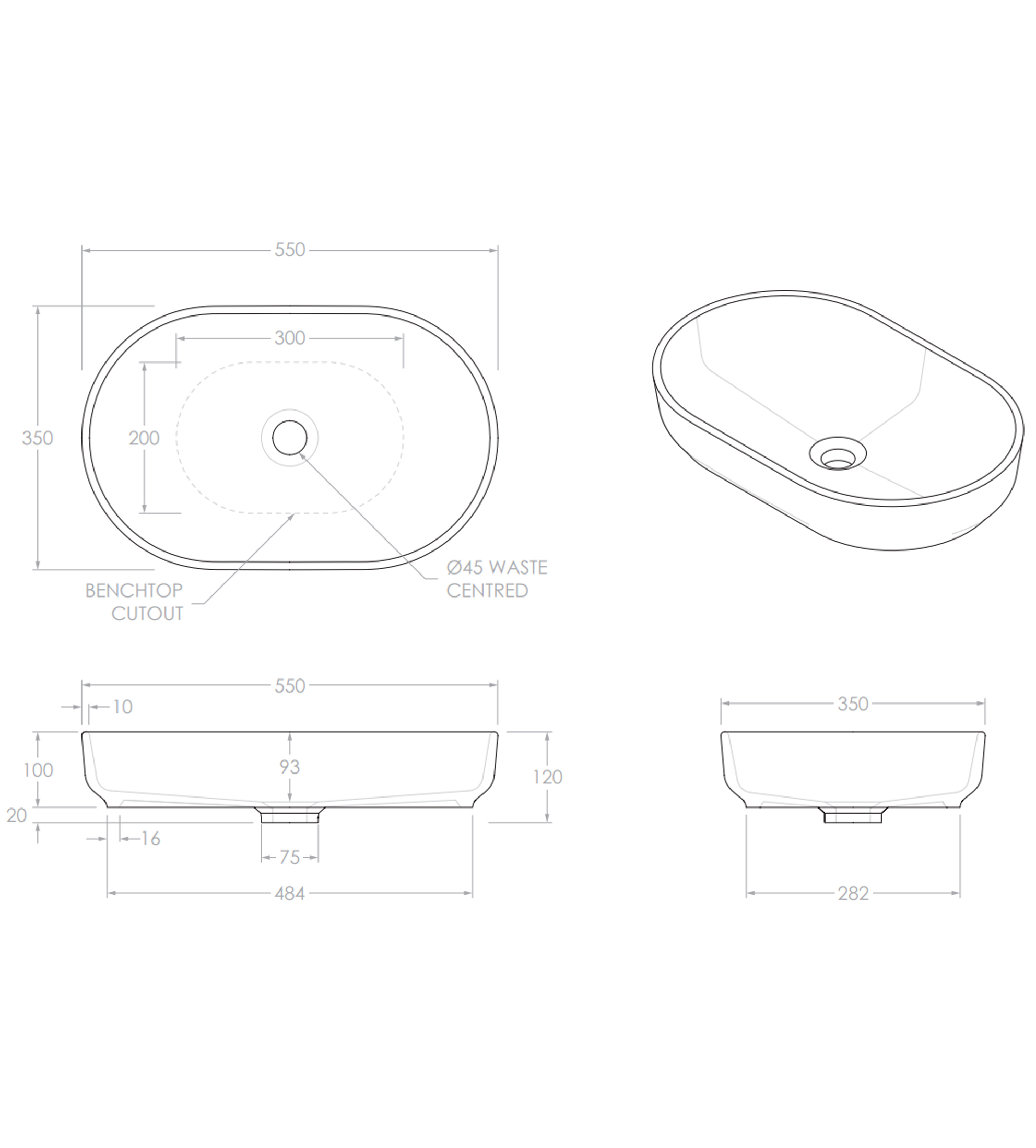 ADP Marilyn 550mm Ceramic Above Counter Basin, Matte Forest