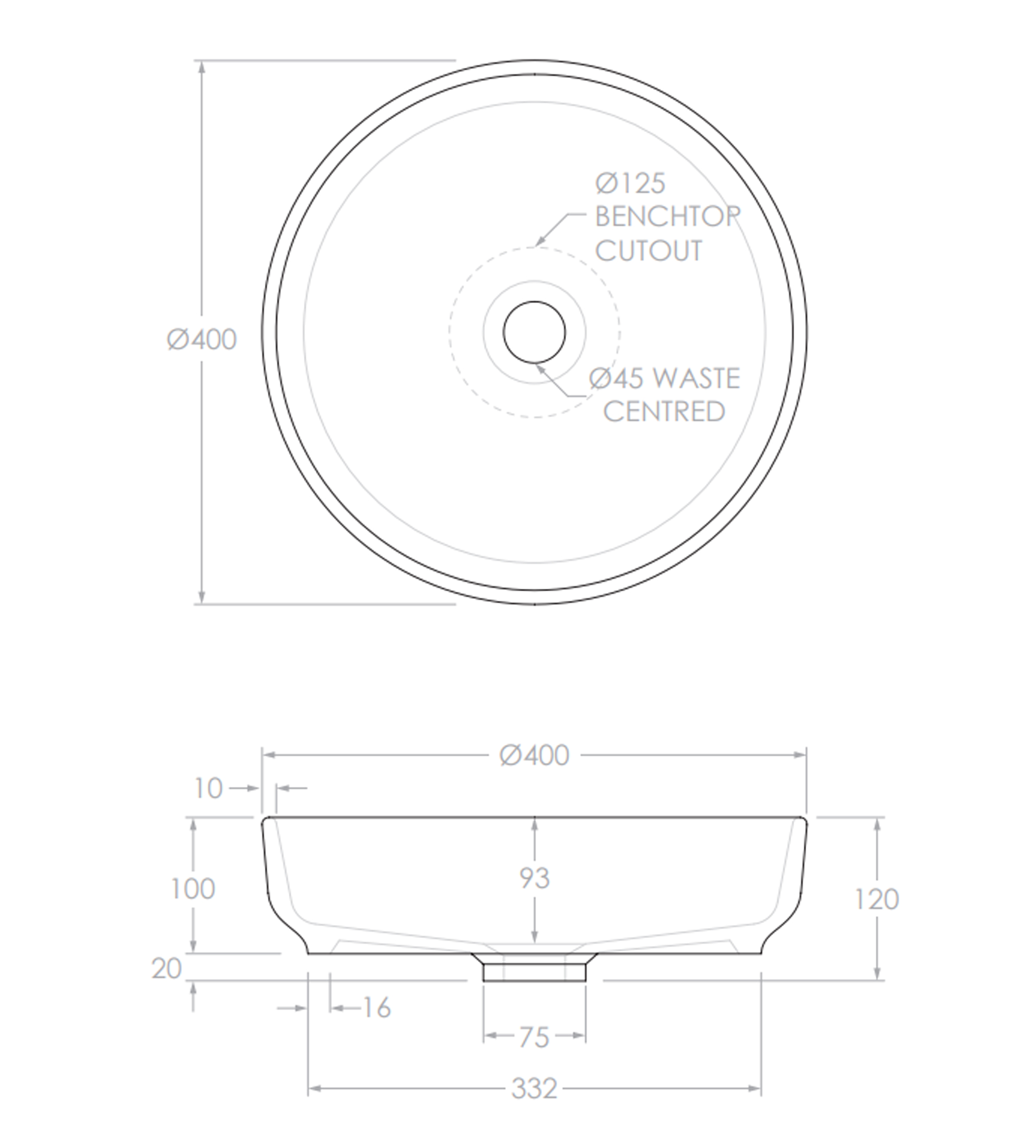 ADP Monroe 400mm Ceramic Above Counter Basin, Matte Forest