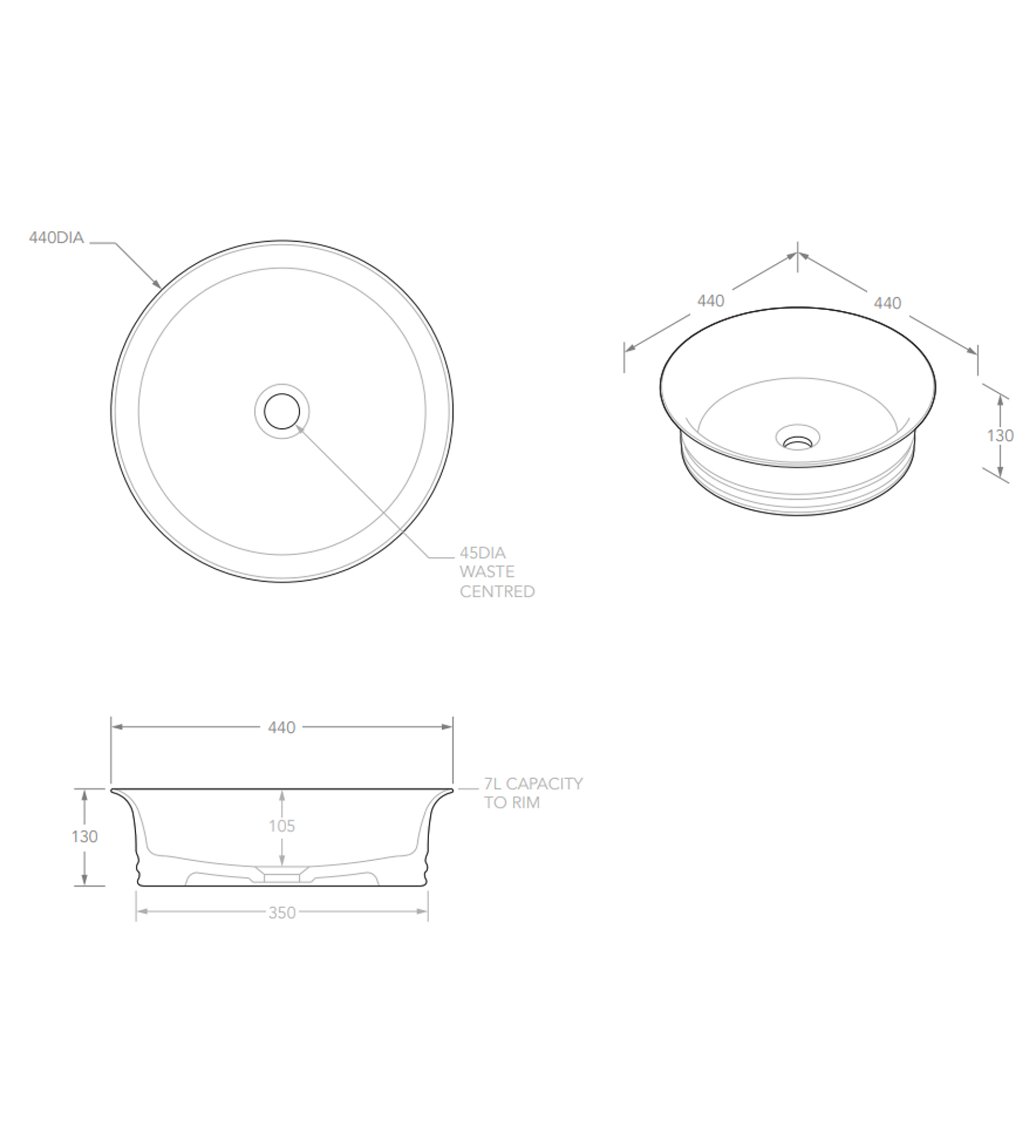 ADP Neptune 440mm Ceramic Above Counter Basin, Gloss White