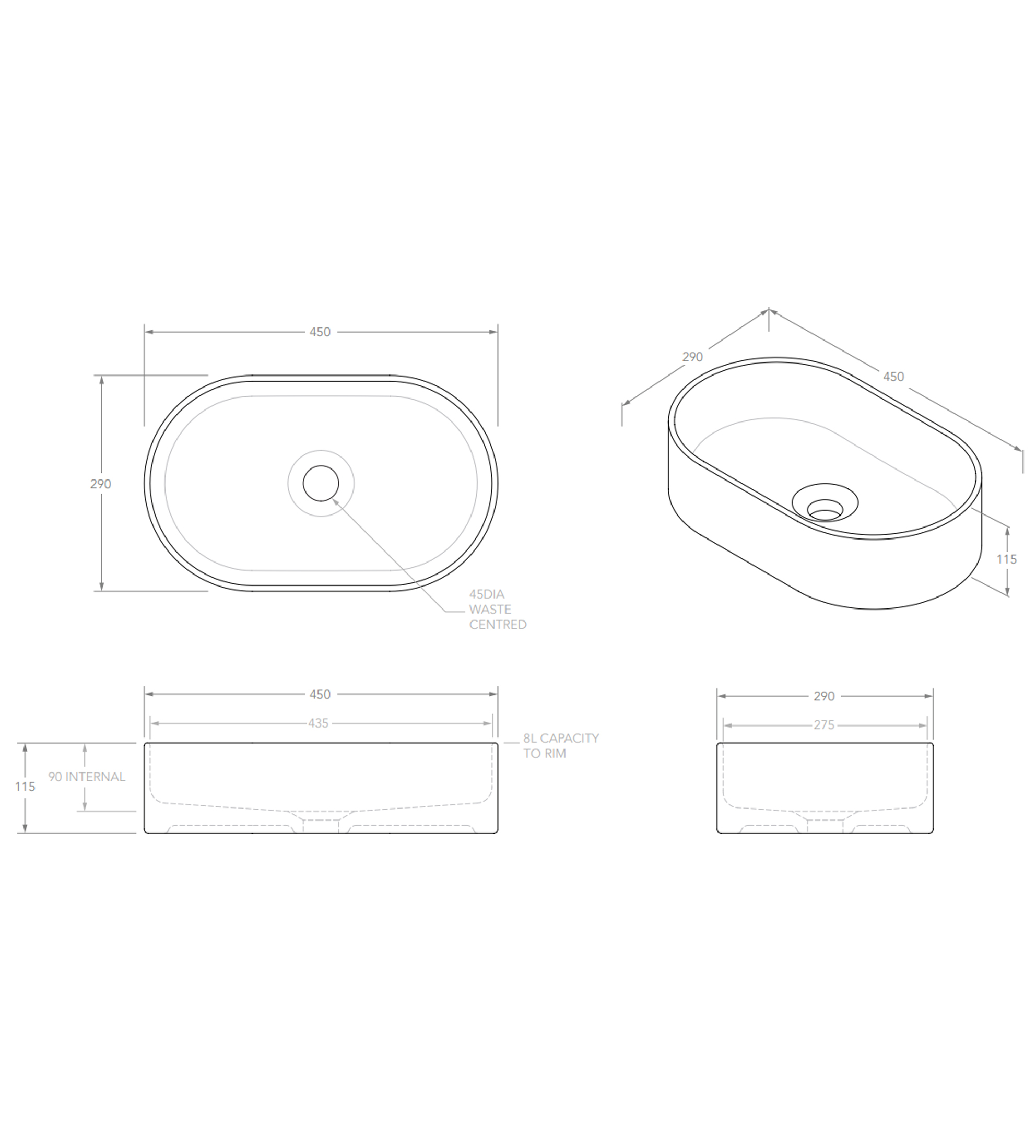 ADP Patty 450mm Ceramic Above Counter Basin, Gloss White