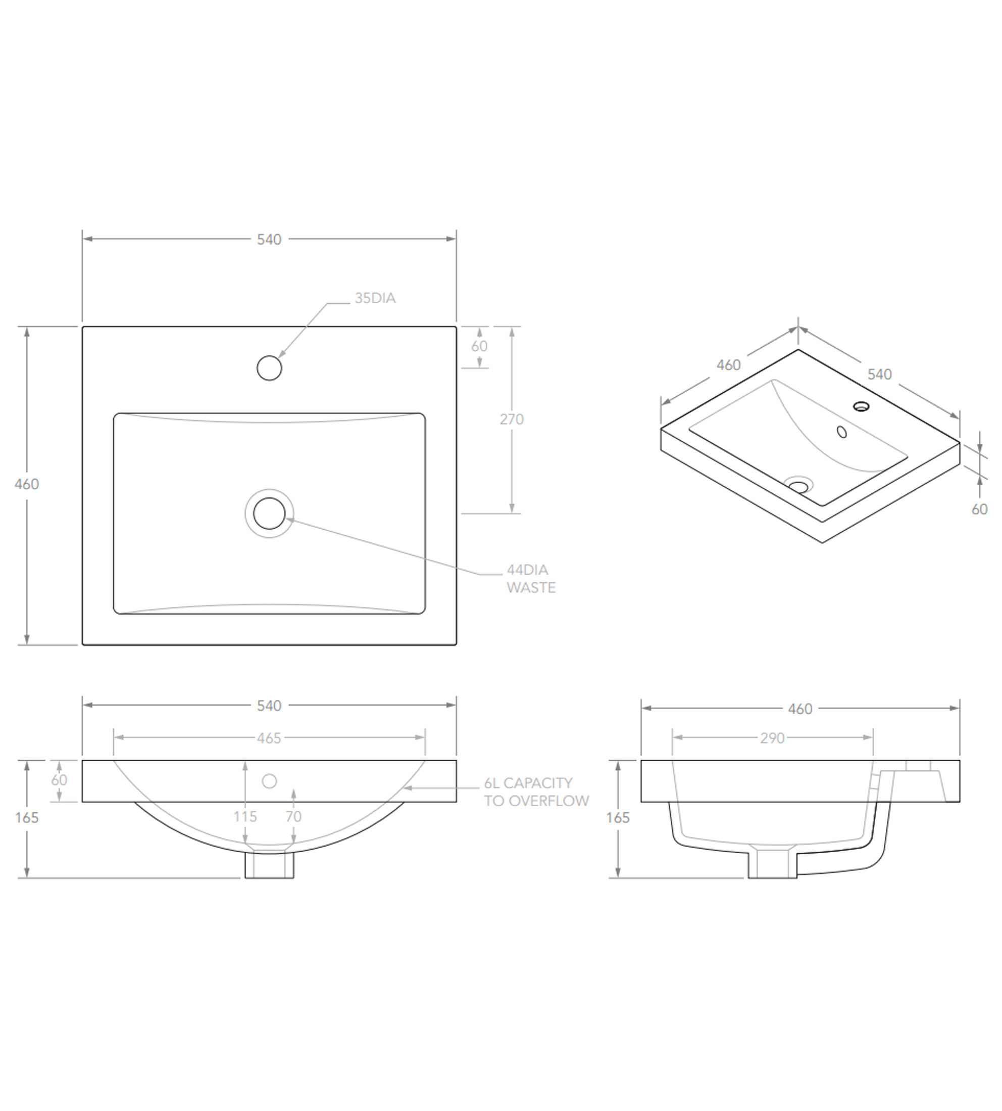 ADP Scoop 540mm Ceramic Semi Inset Basin, Gloss White