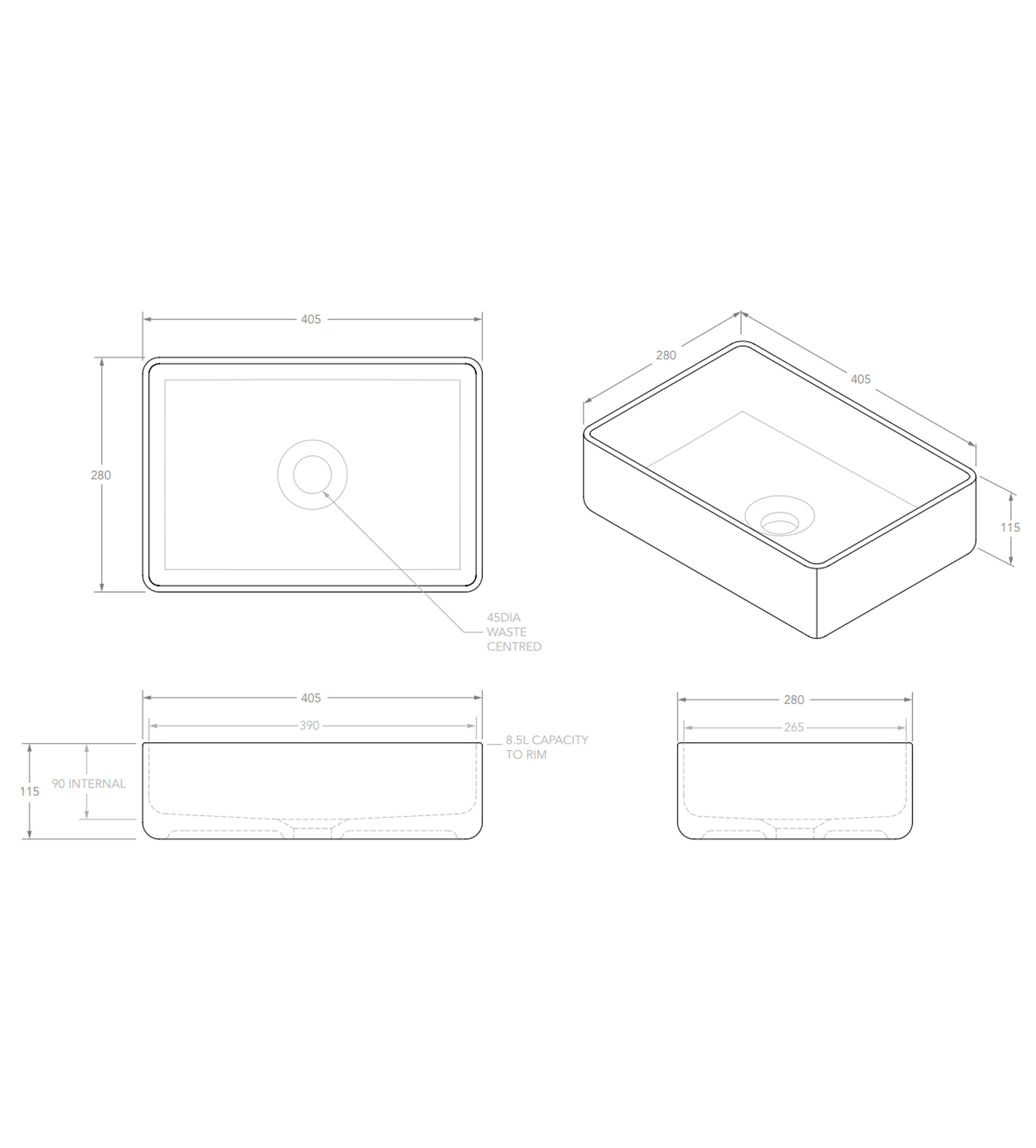 ADP Selma 405mm Ceramic Above Counter Basin, Matte White