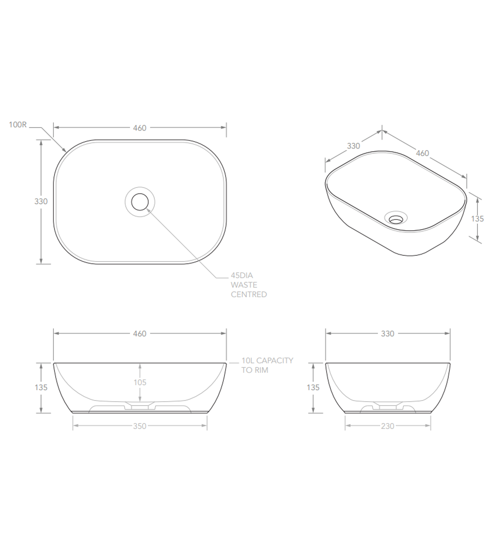 ADP Stadium 460mm Ceramic Above Counter Basin, Matte Black