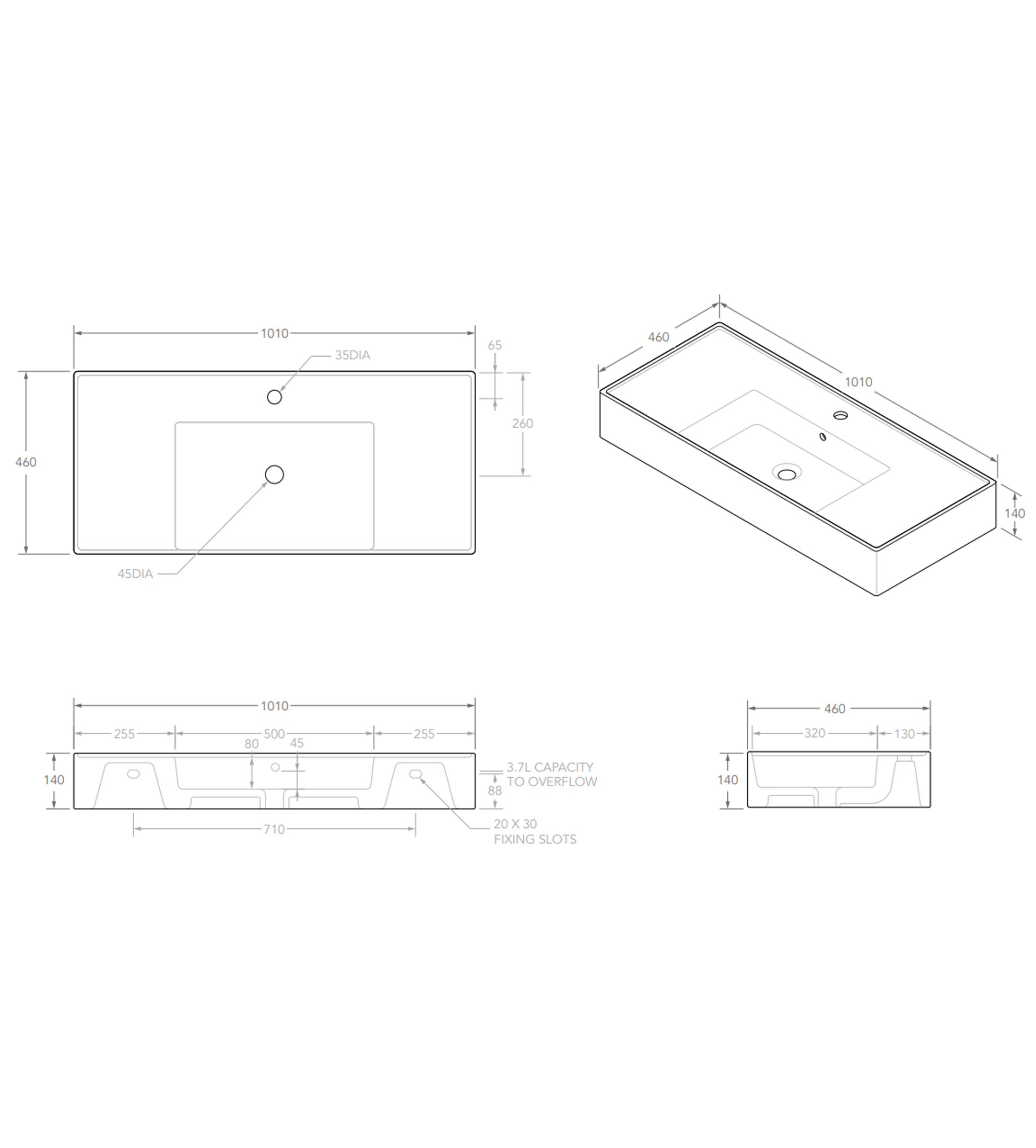 ADP Teorema 1010mm Ceramic Wall Mounted Basin, Centre Bowl Nth, Gloss White