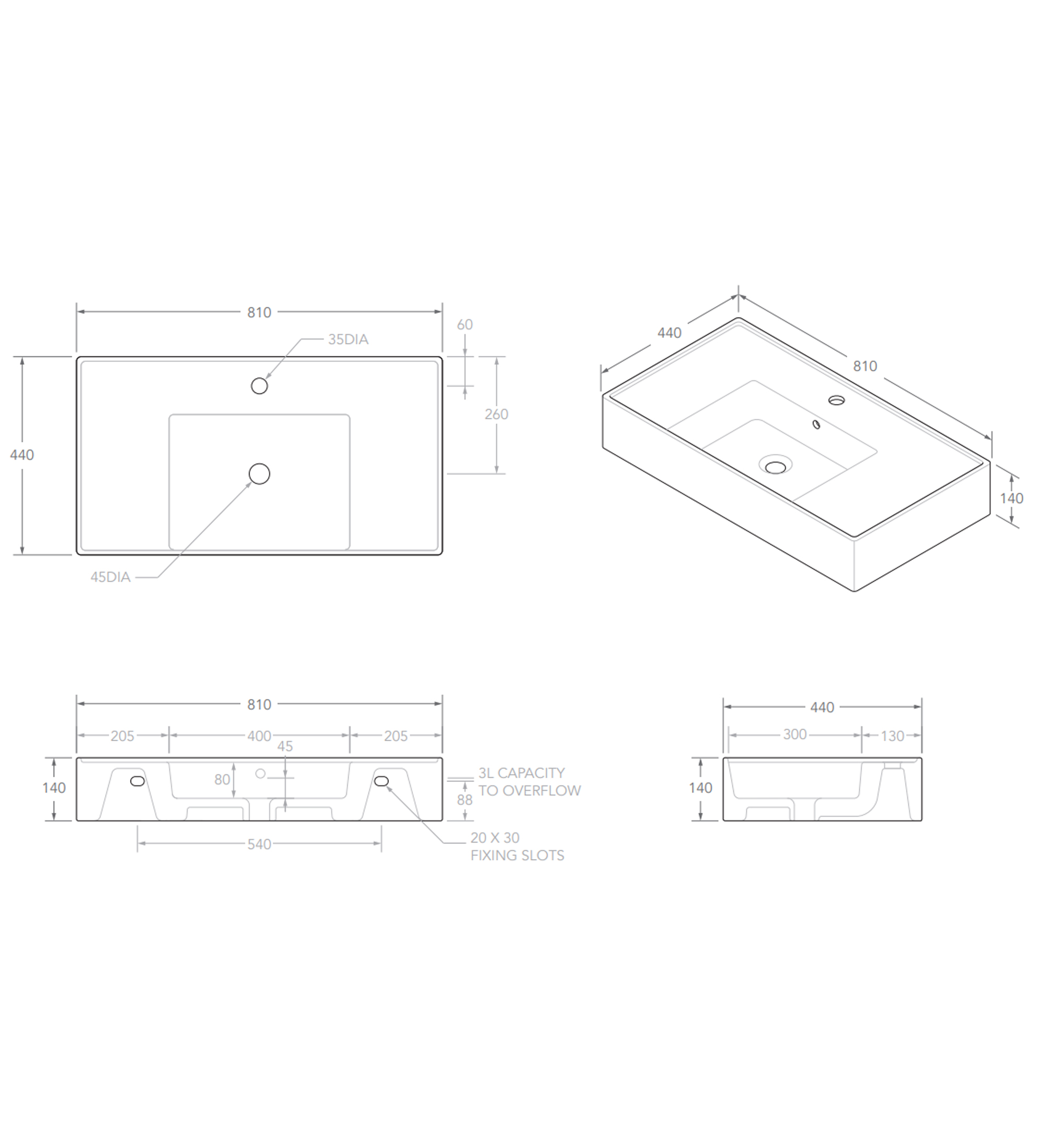ADP Teorema 810mm Ceramic Wall Mounted Basin, Centre Bowl 1th, Gloss White
