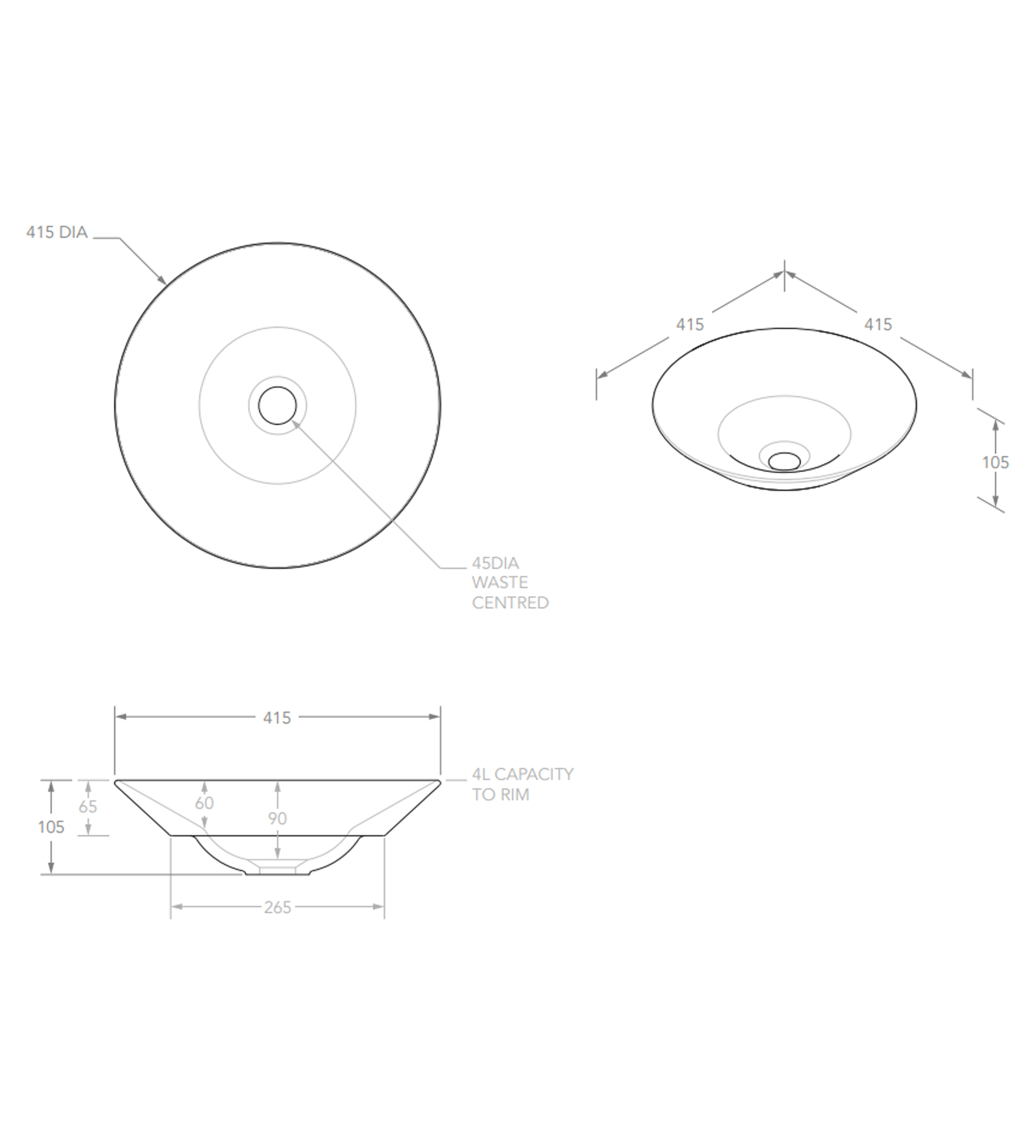 ADP Venus 415mm Ceramic Semi Inset Basin, Matte Black
