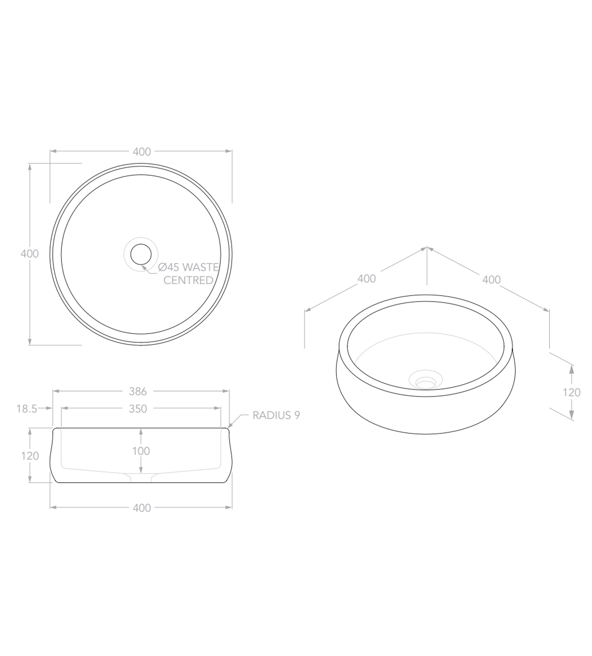 ADP Arlo 400mm Stone Above Counter Basin, Travertine