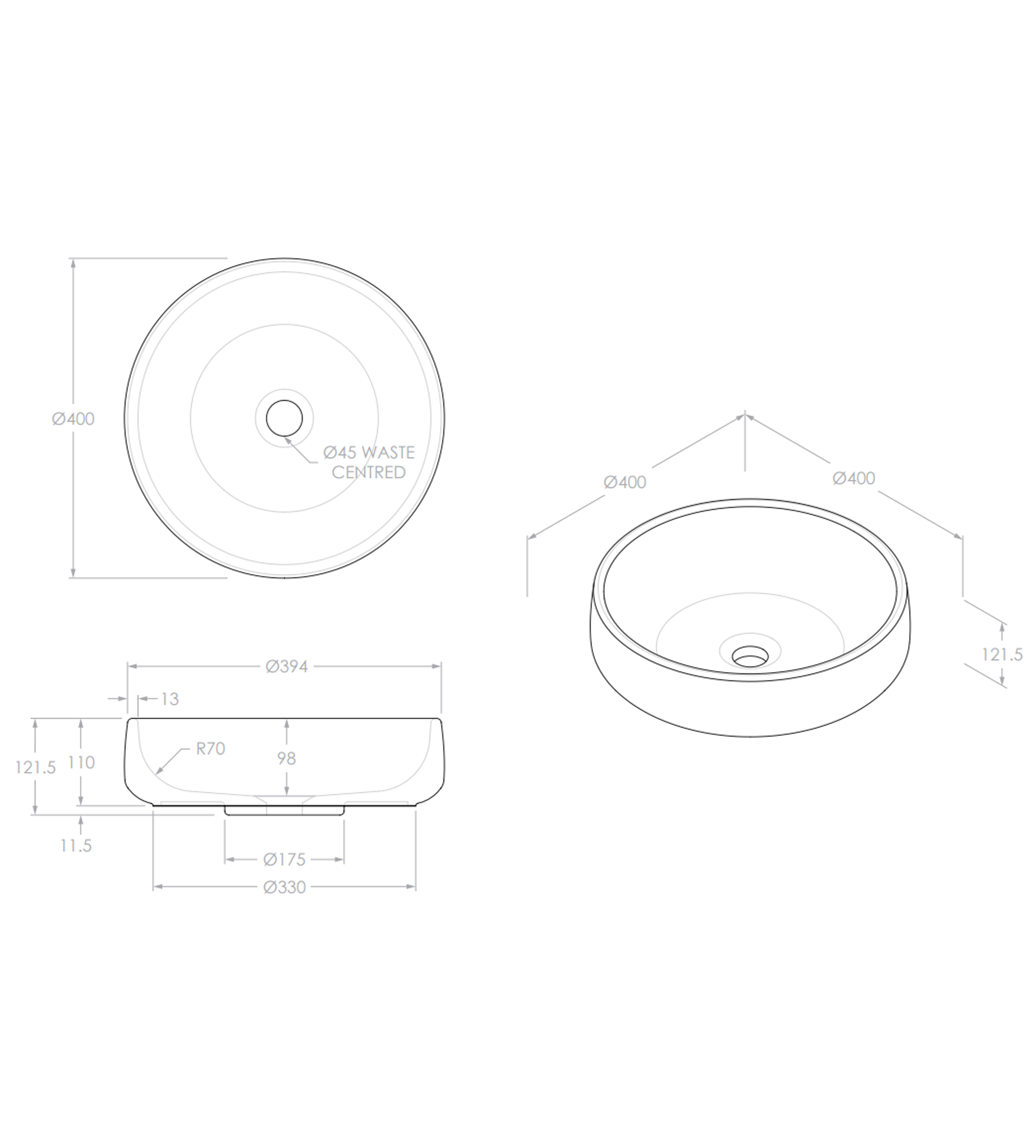 ADP Jean 400mm Concrete Above Counter Basin, Butter