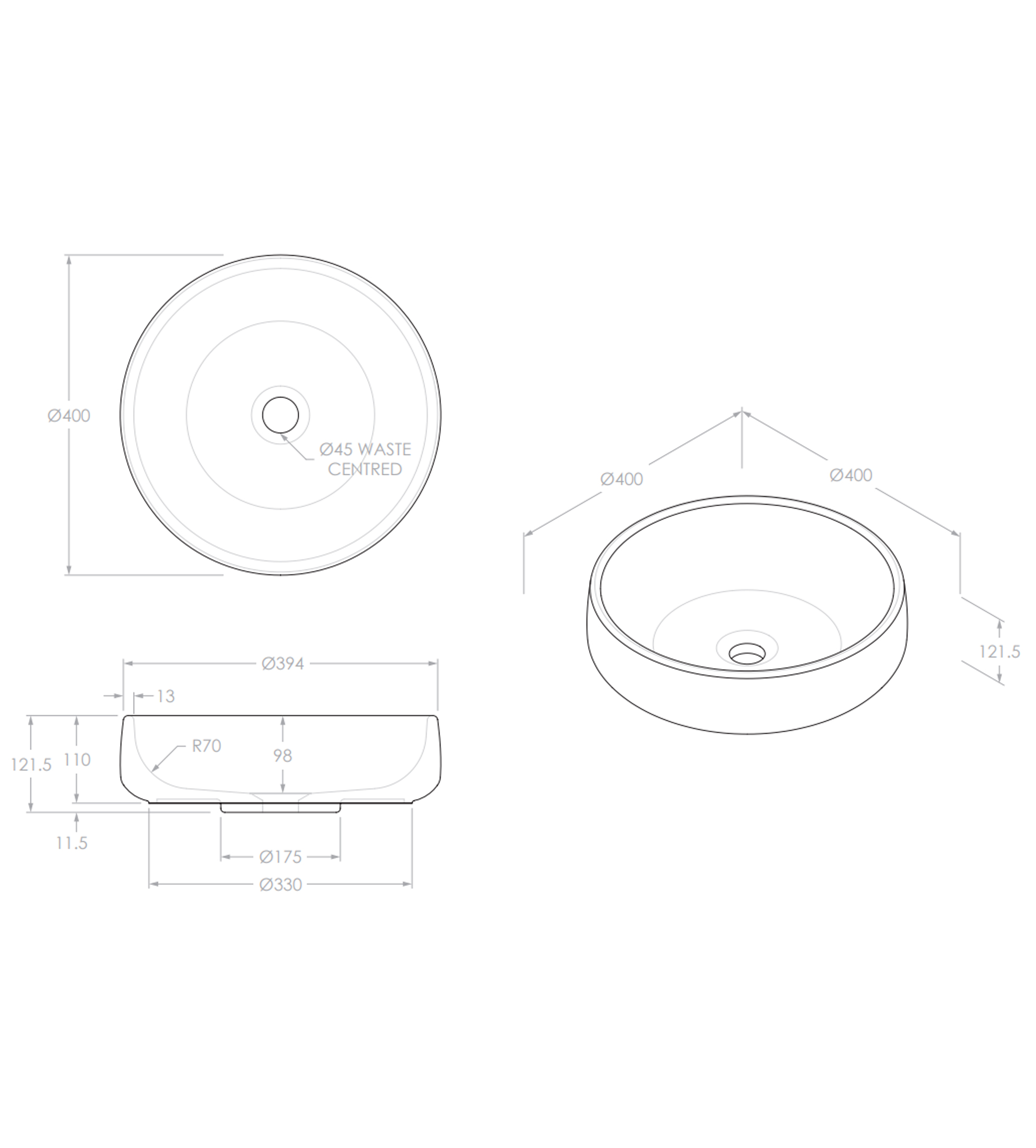 ADP Jean 400mm Concrete Above Counter Basin, Sea Salt