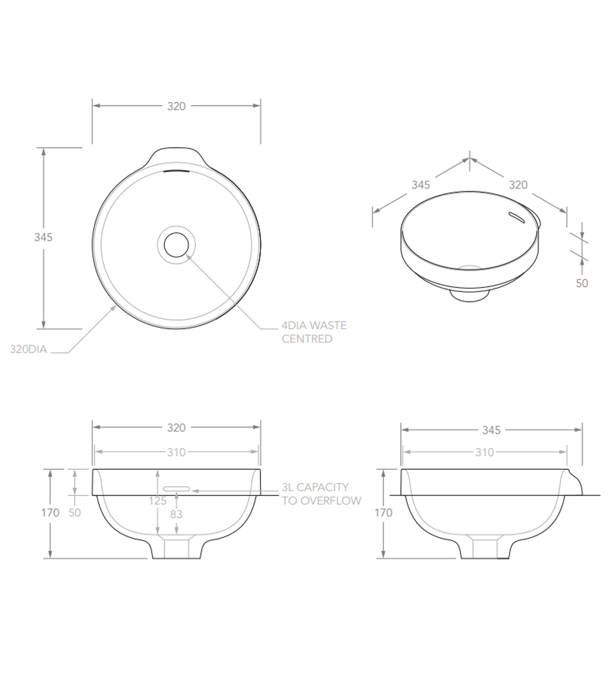 ADP Luka 320mm Solid Surface Semi Inset Basin, Matte White