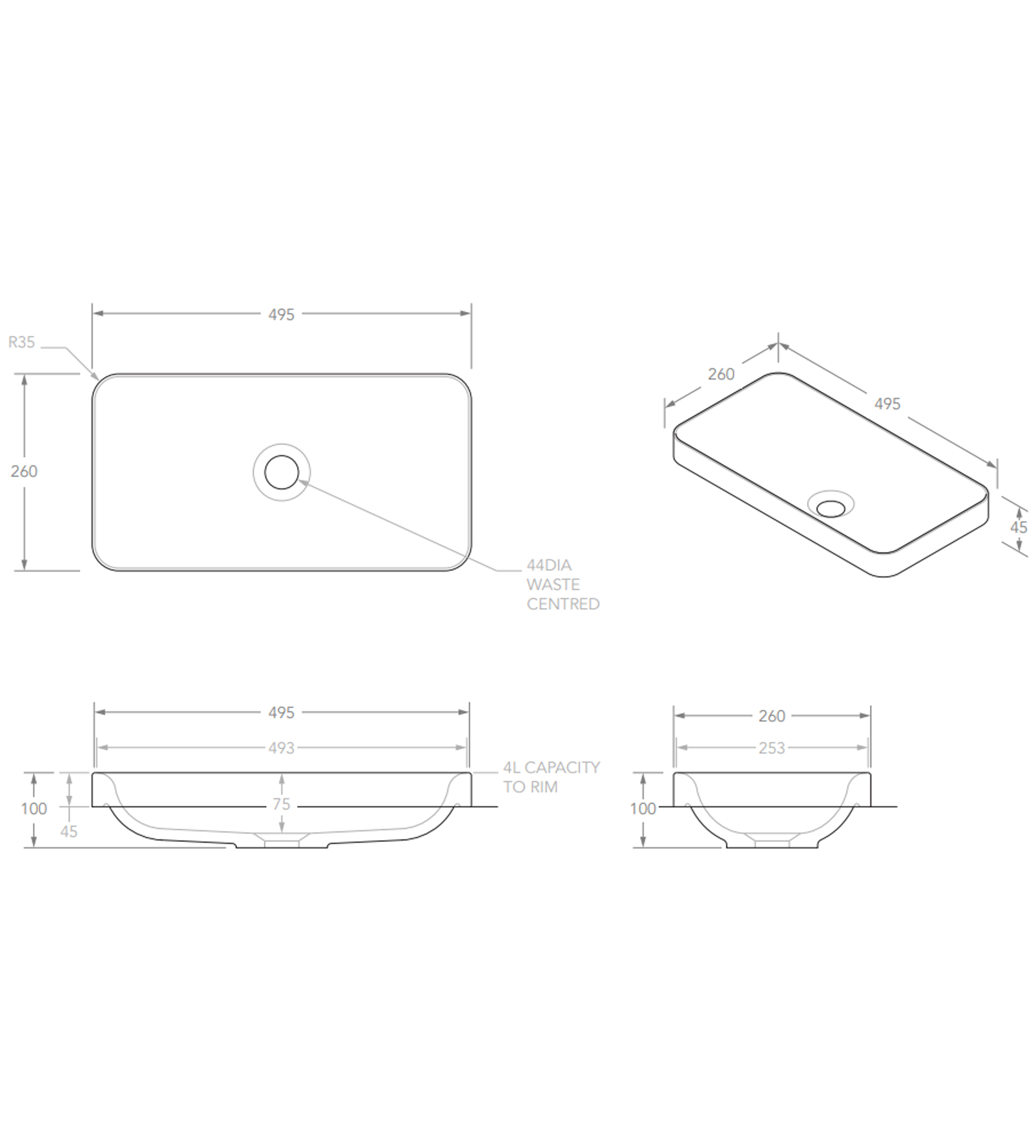ADP Faith 495mm Solid Surface Semi Inset Basin, Matte White