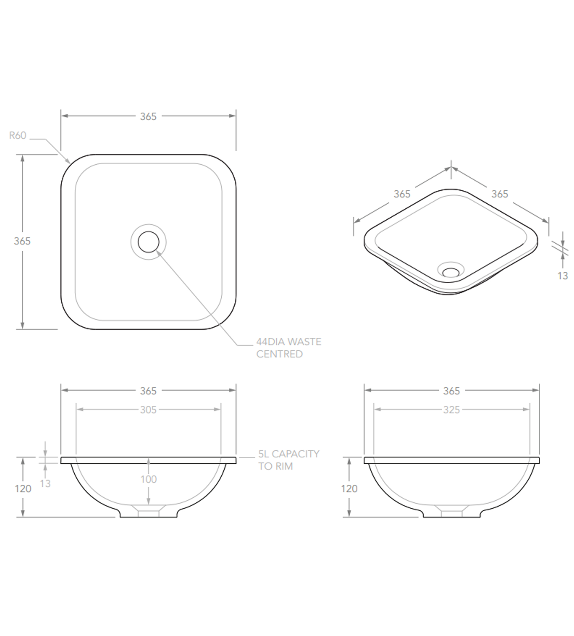 ADP Honour 365mm Under Counter/Inset Basin, Gloss White