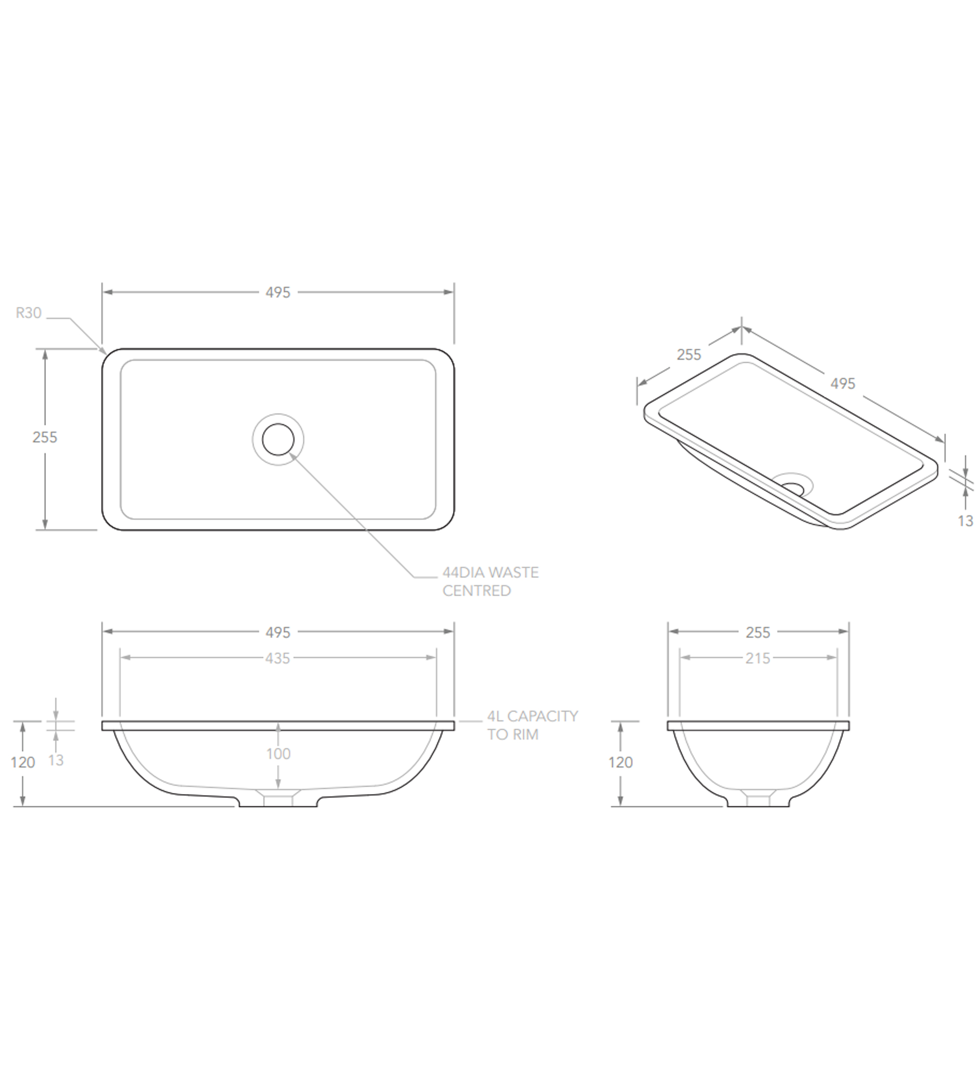 ADP Hope 495mm Solid Surface Under Counter/Inset Basin, Matte White