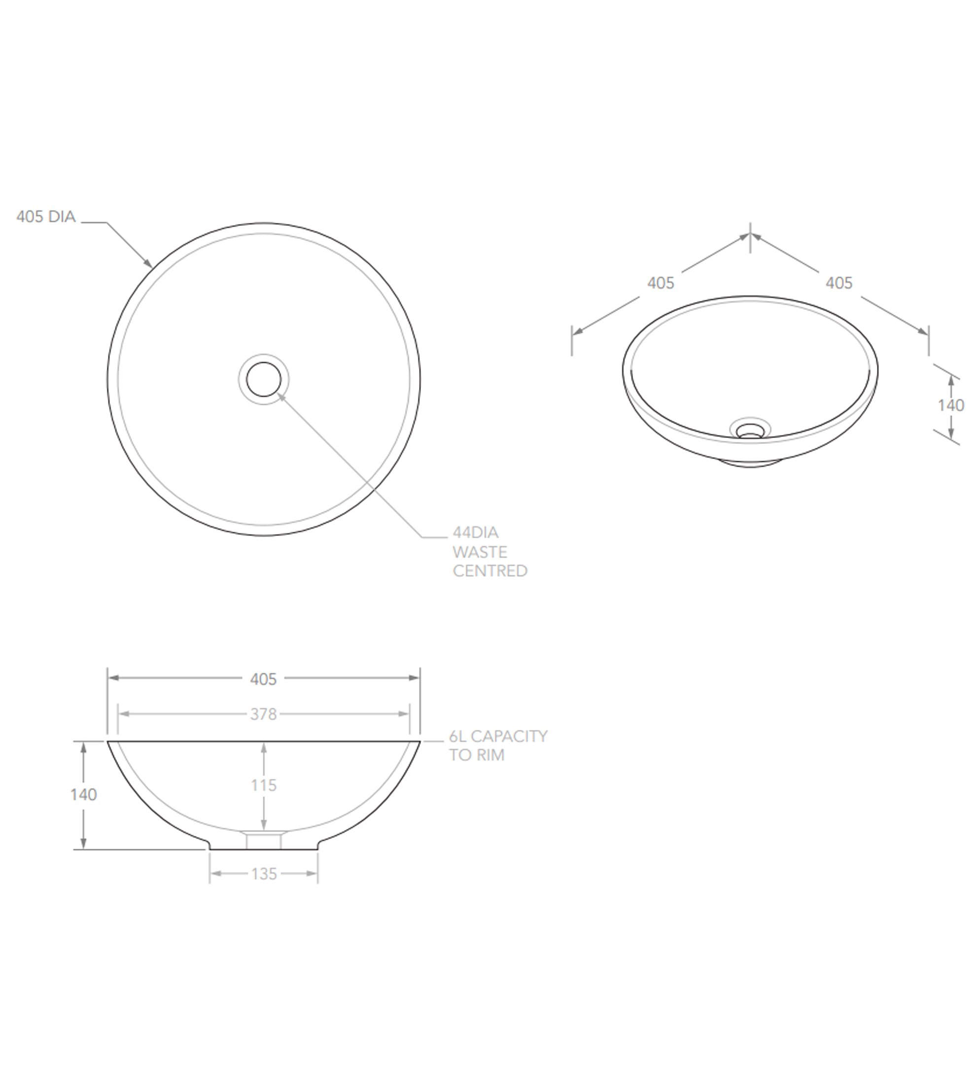 ADP Karma 405mm Solid Surface Above Counter Basin, Matte White