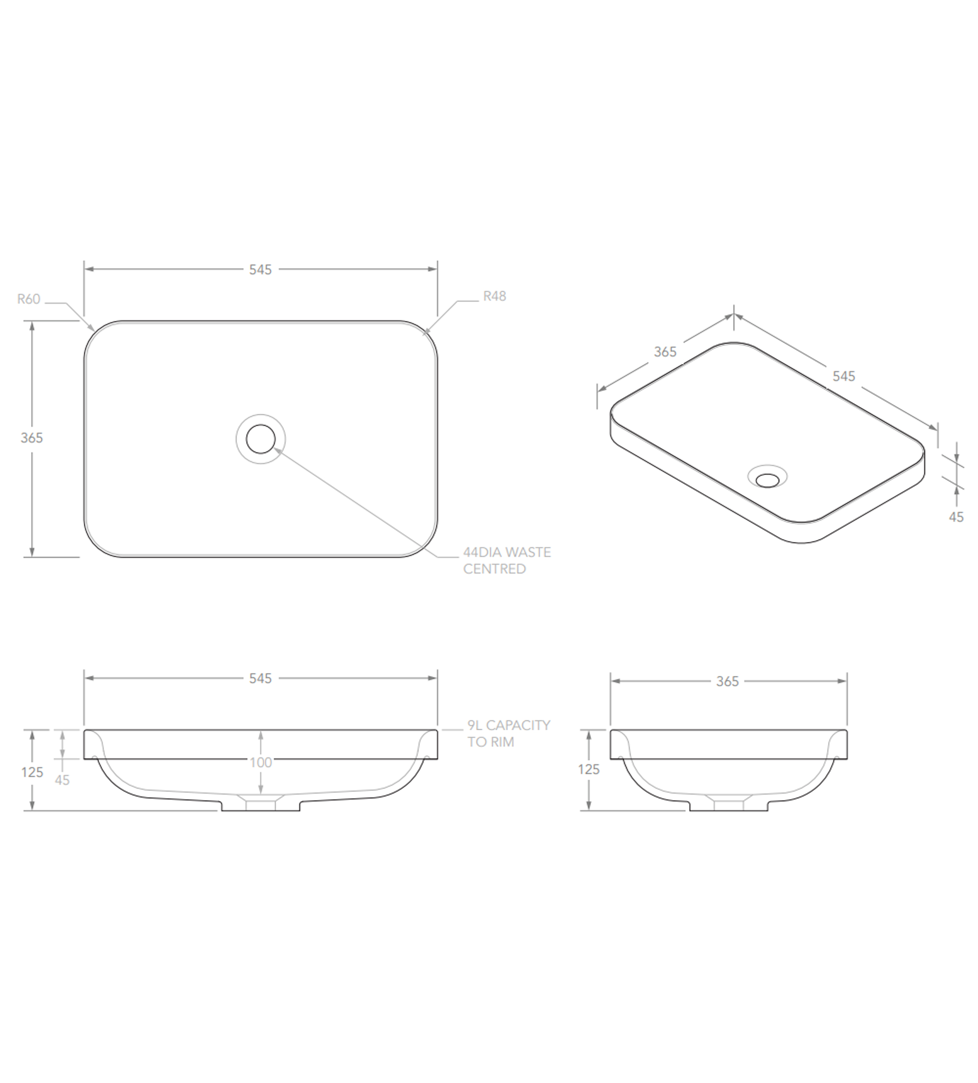 ADP Pride 545mm Solid Surface Semi Inset Basin, Matte White