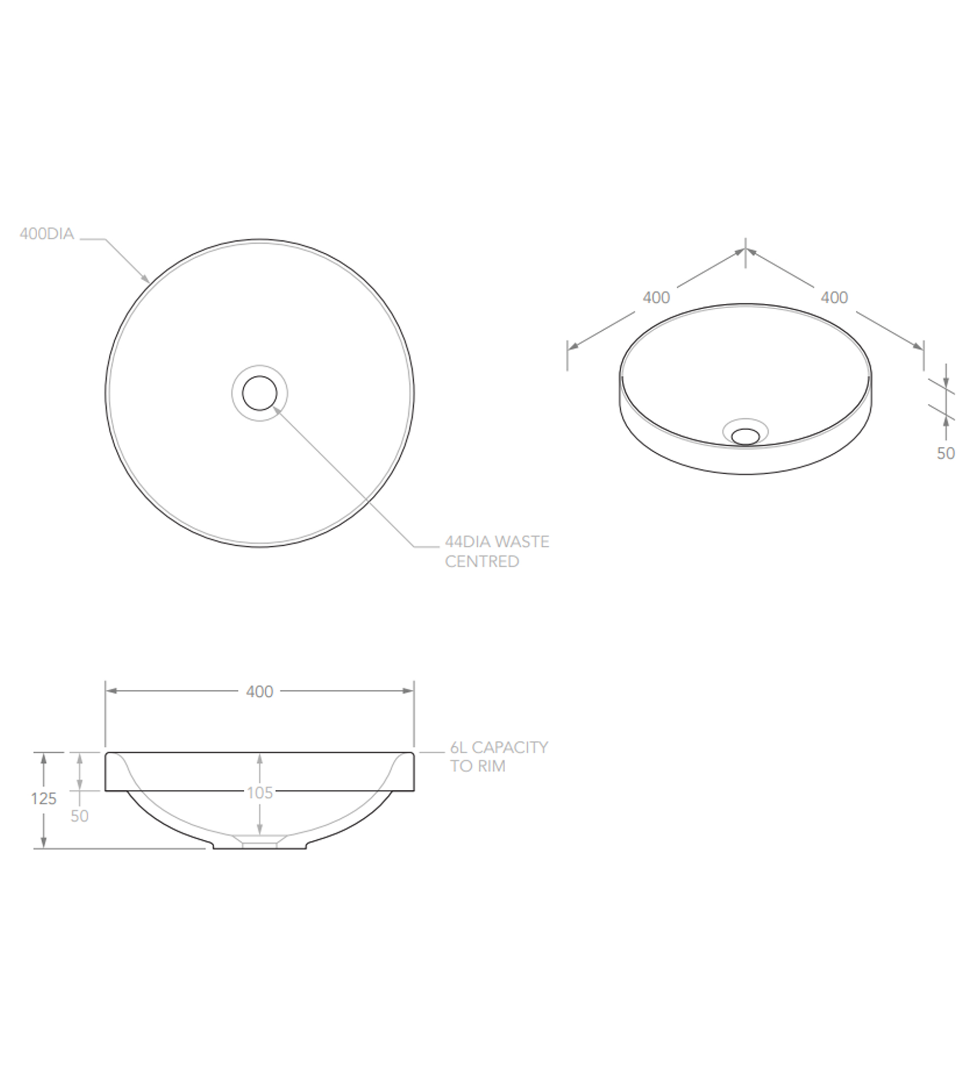 ADP Respect 400mm Solid Surface Semi Inset Basin, Gloss White