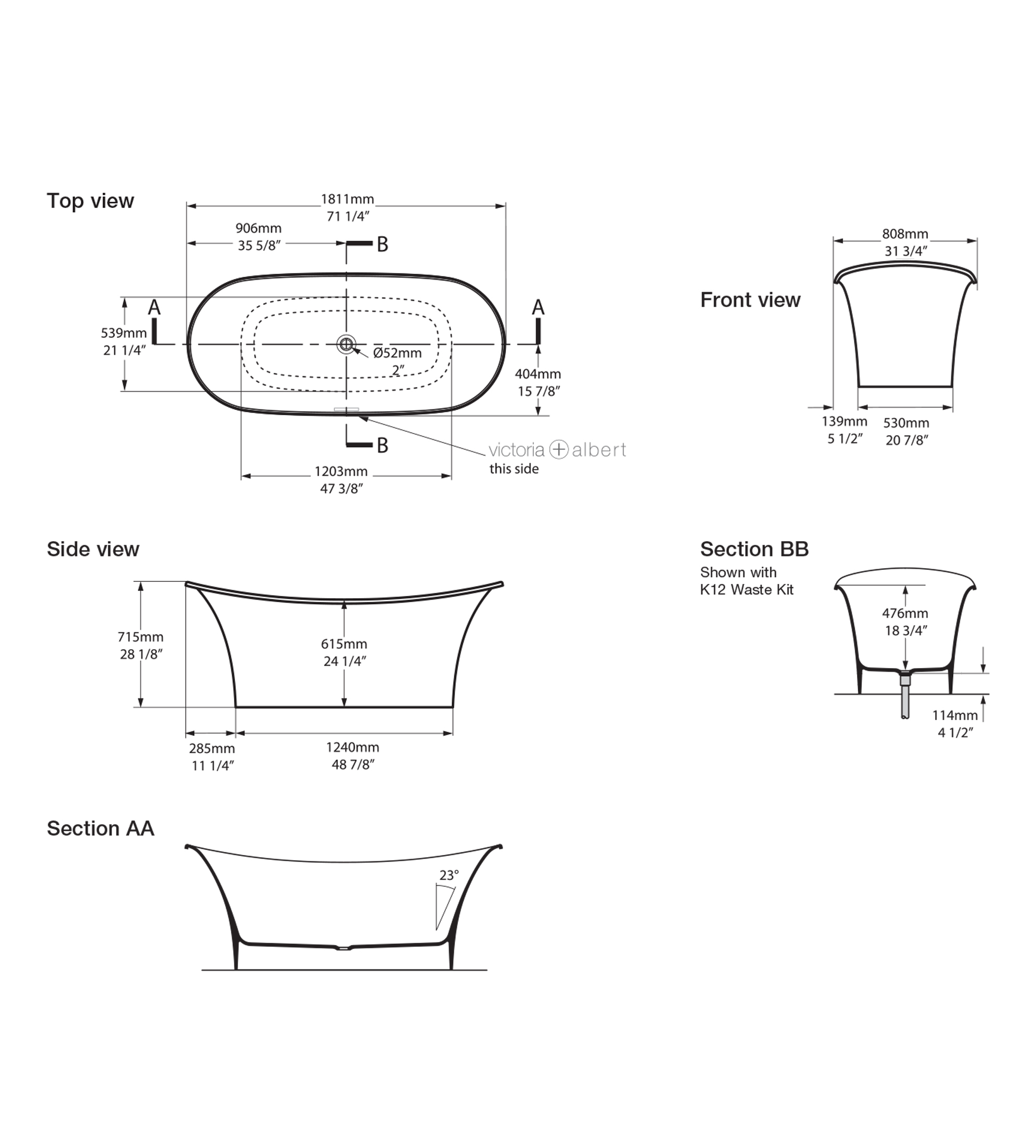 Victoria & Albert Toulouse 1800mm Stone Freestanding Bath, Matt White