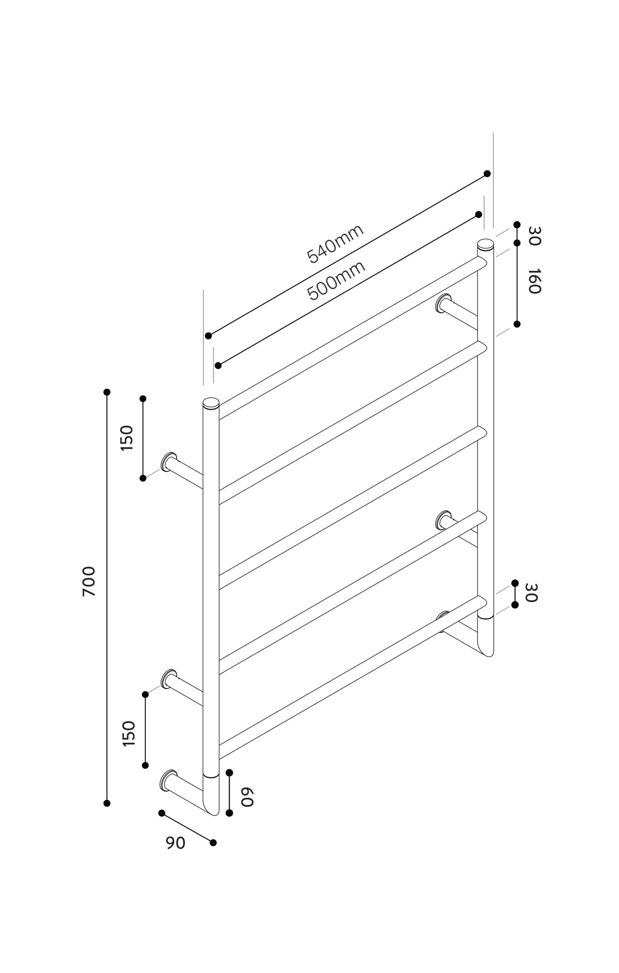 Hydrotherm TR Series Non-Heated Towel Rail 700mm x 500mm