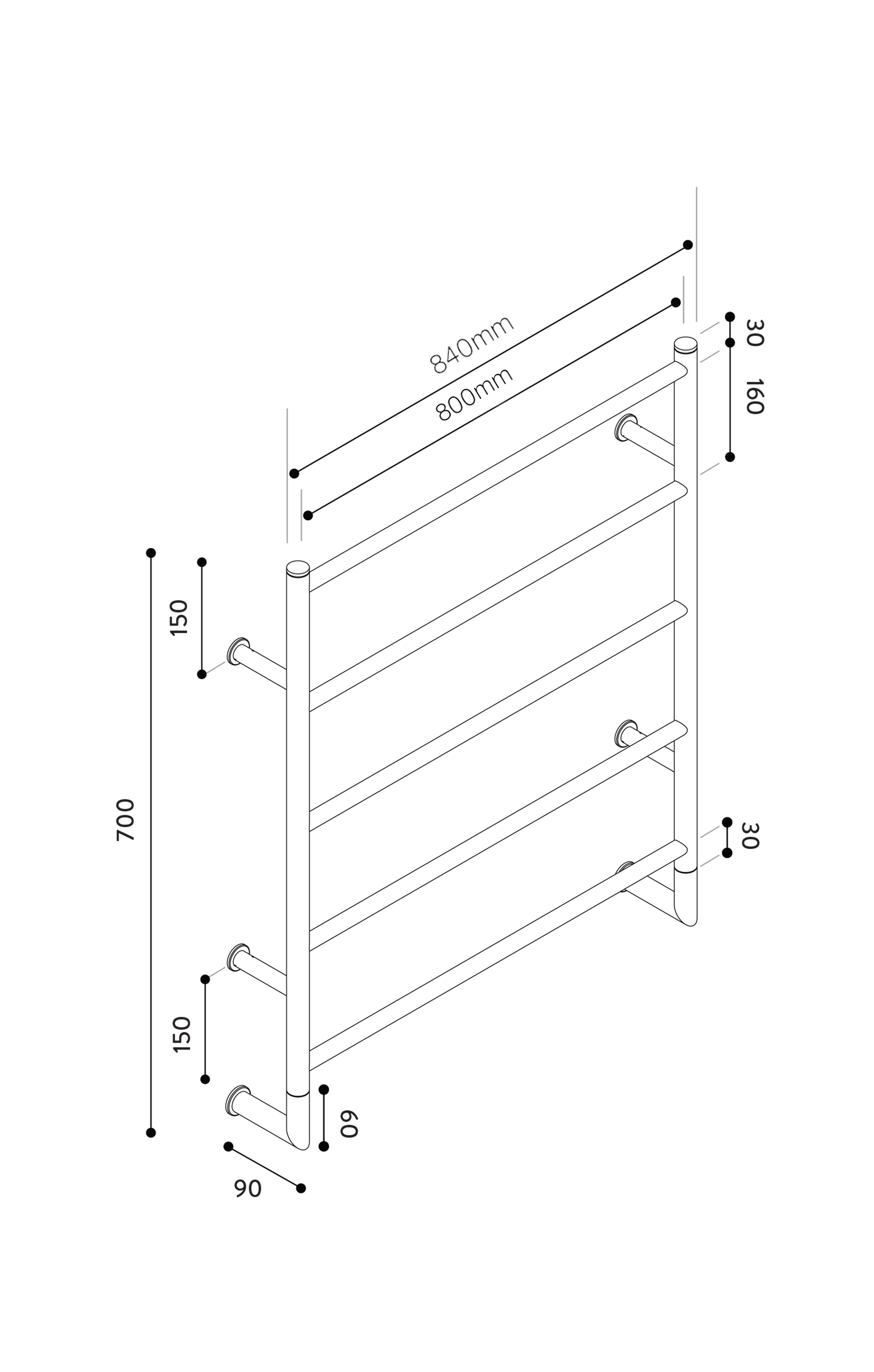 Hydrotherm TR Series Non-Heated Towel Rail 700mm x 800mm