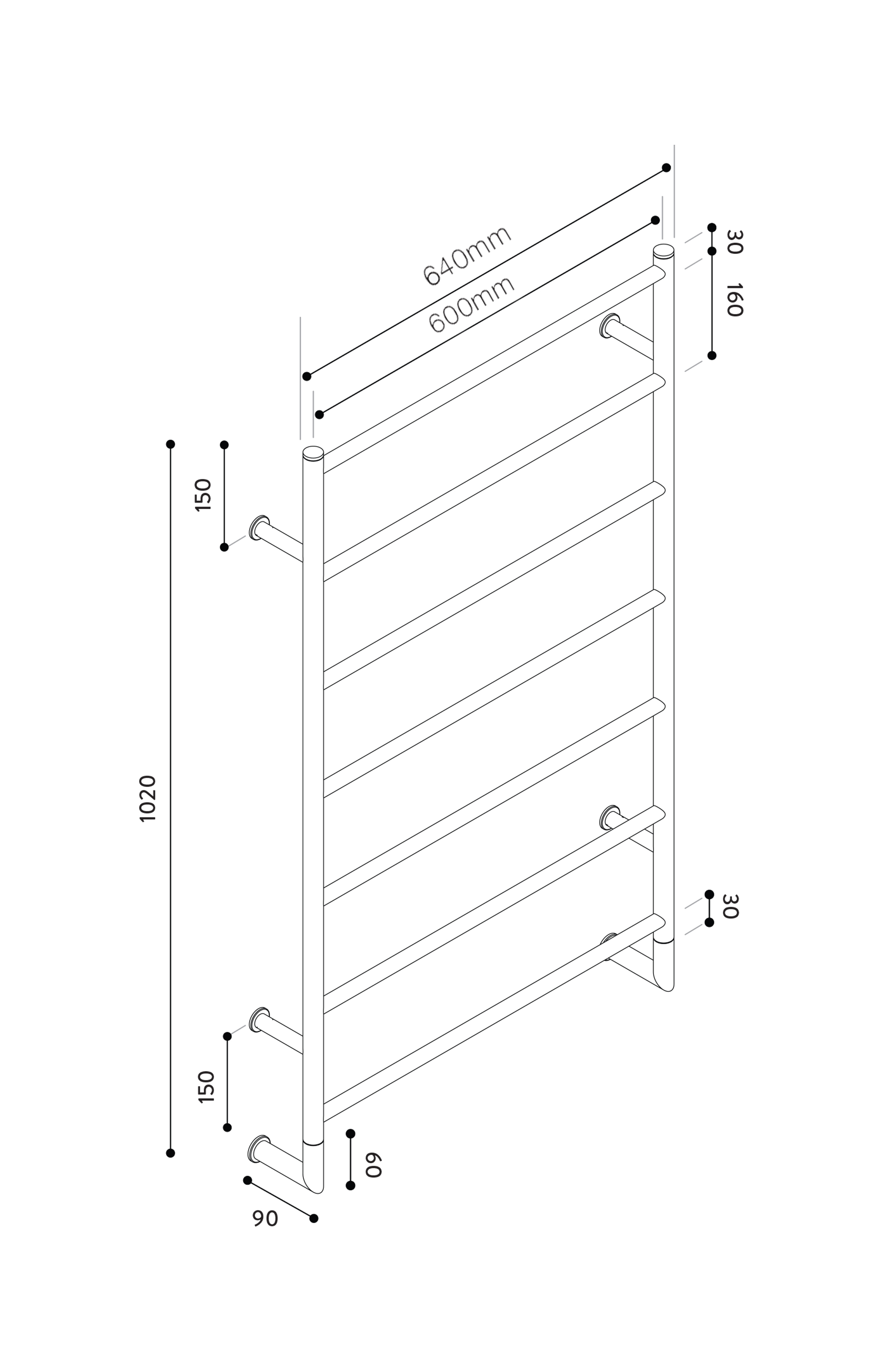Hydrotherm TR Series Non-Heated Towel Rail 1020mm x 600mm