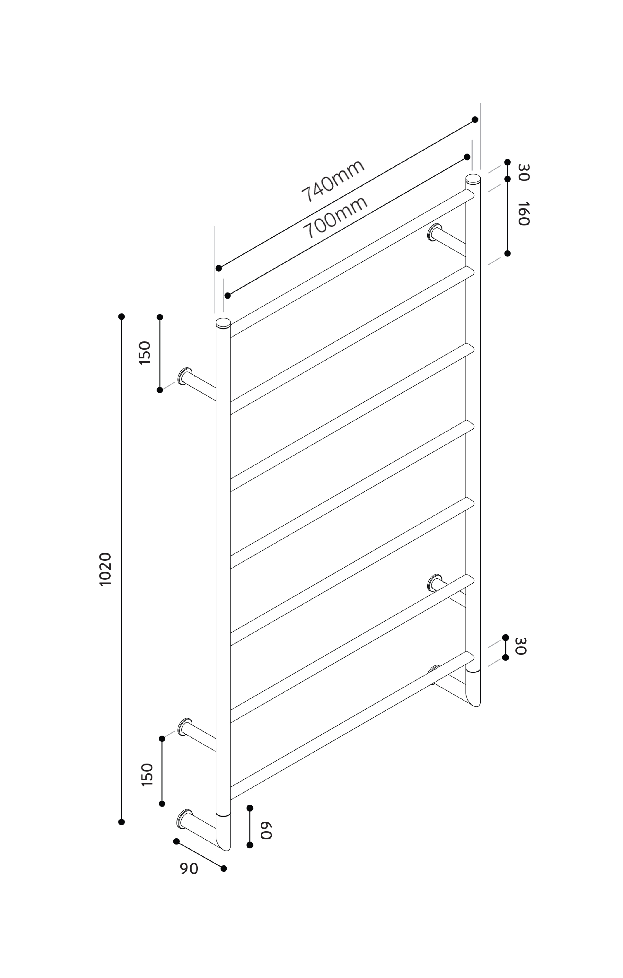 Hydrotherm TR Series Non-Heated Towel Rail 1020mm x 700mm
