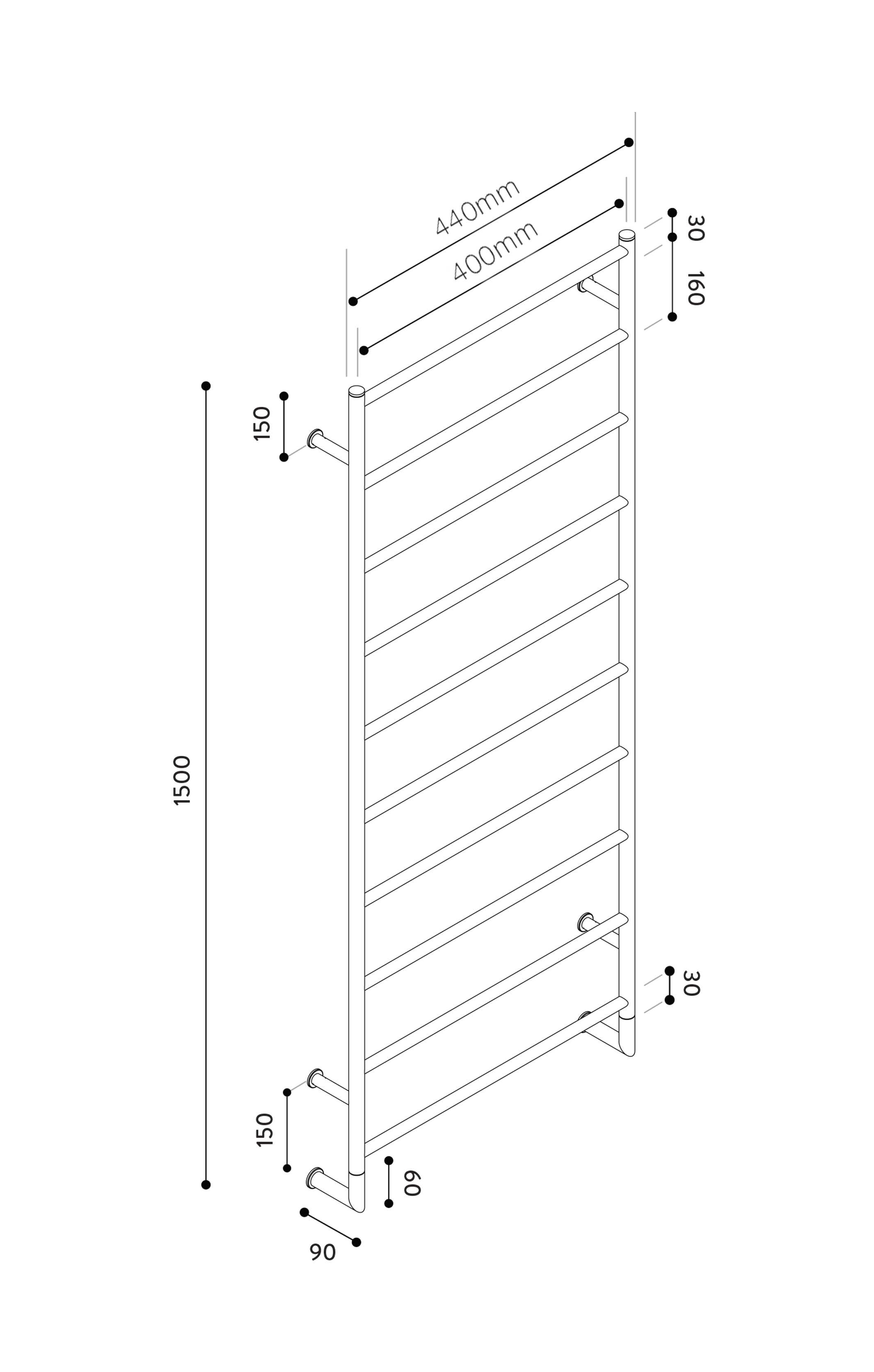 Hydrotherm TR Series Non-Heated Towel Rail 1500mm x 400mm