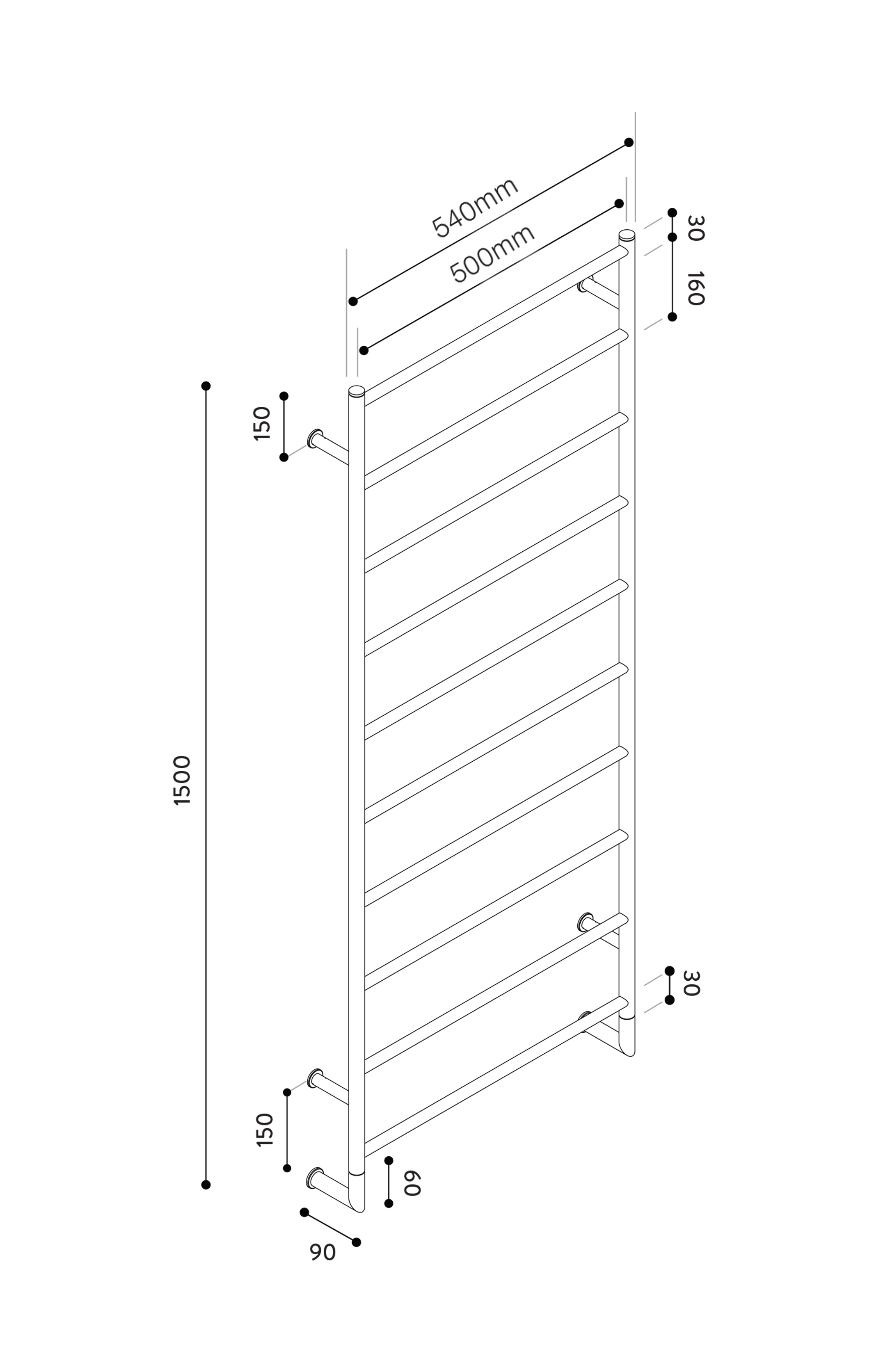 Hydrotherm TR Series Non-Heated Towel Rail 1500mm x 500mm