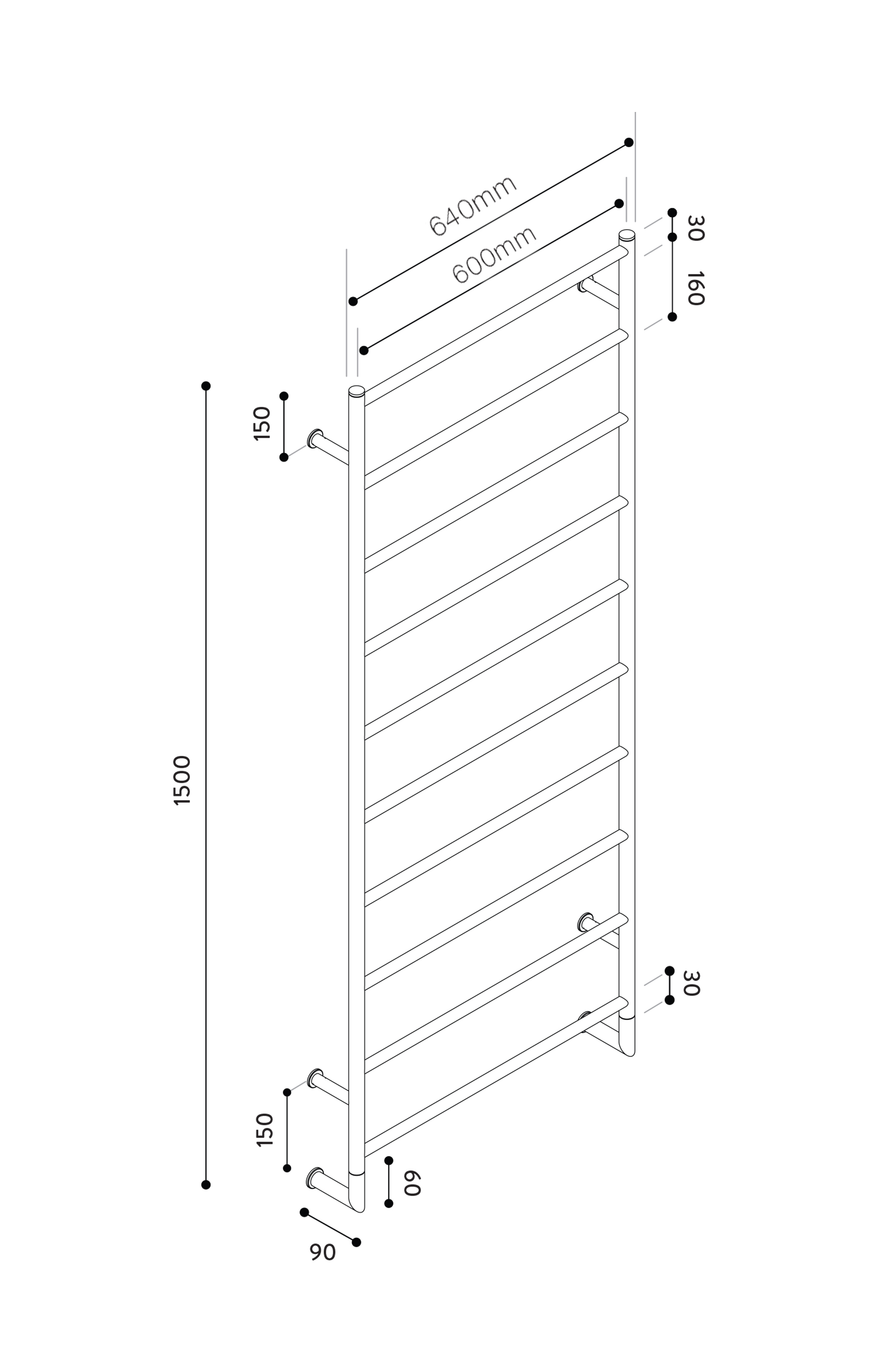 Hydrotherm TR Series Non-Heated Towel Rail 1500mm x 600mm