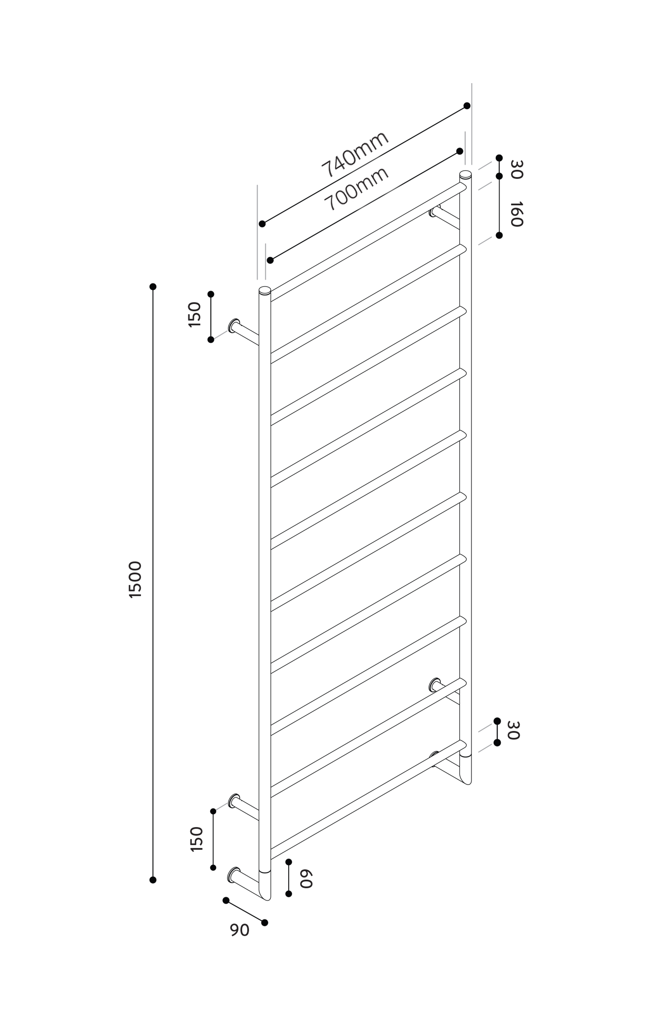 Hydrotherm TR Series Non-Heated Towel Rail 1500mm x 700mm