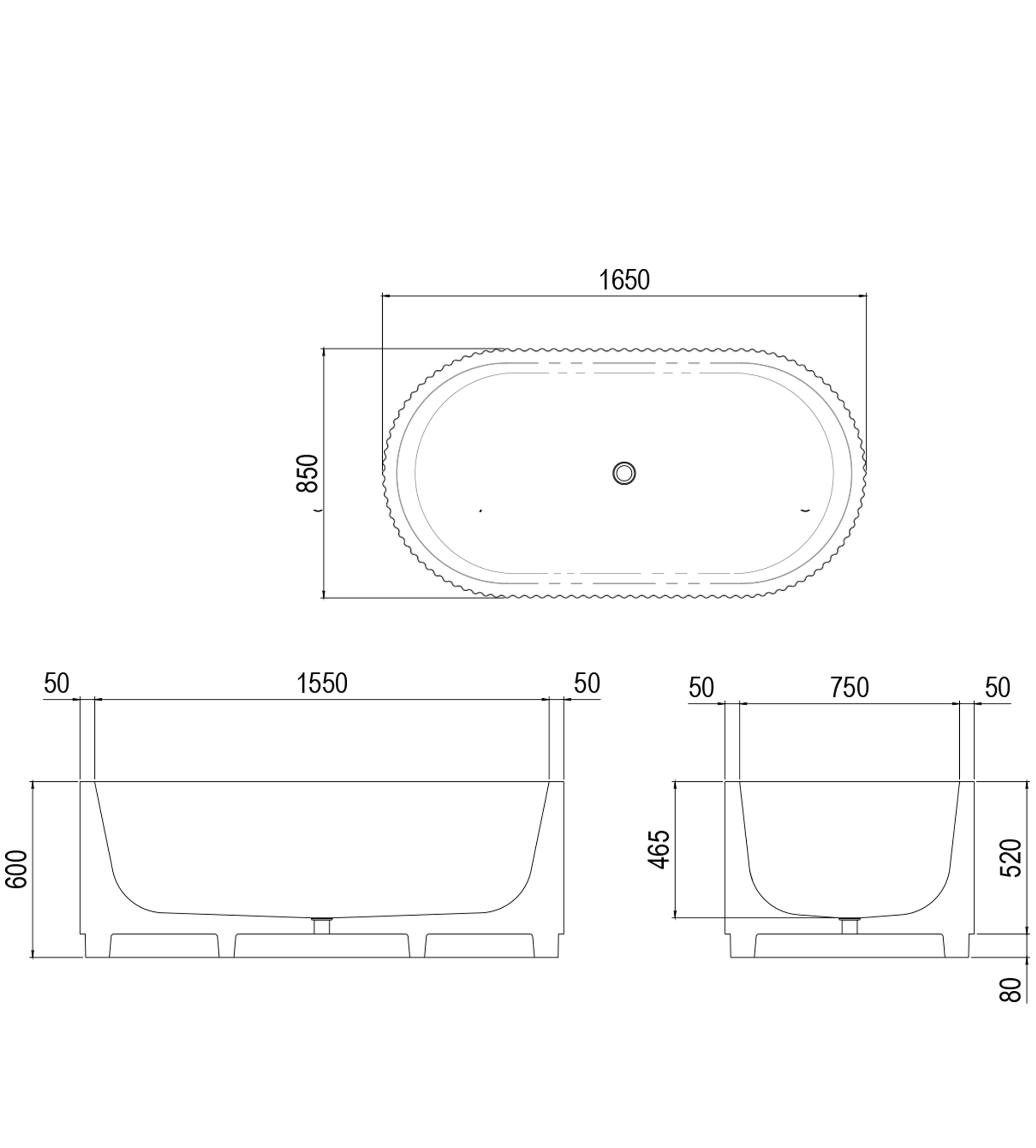 Apaiser Tulle Petit 1650mm Stone Freestanding Bath