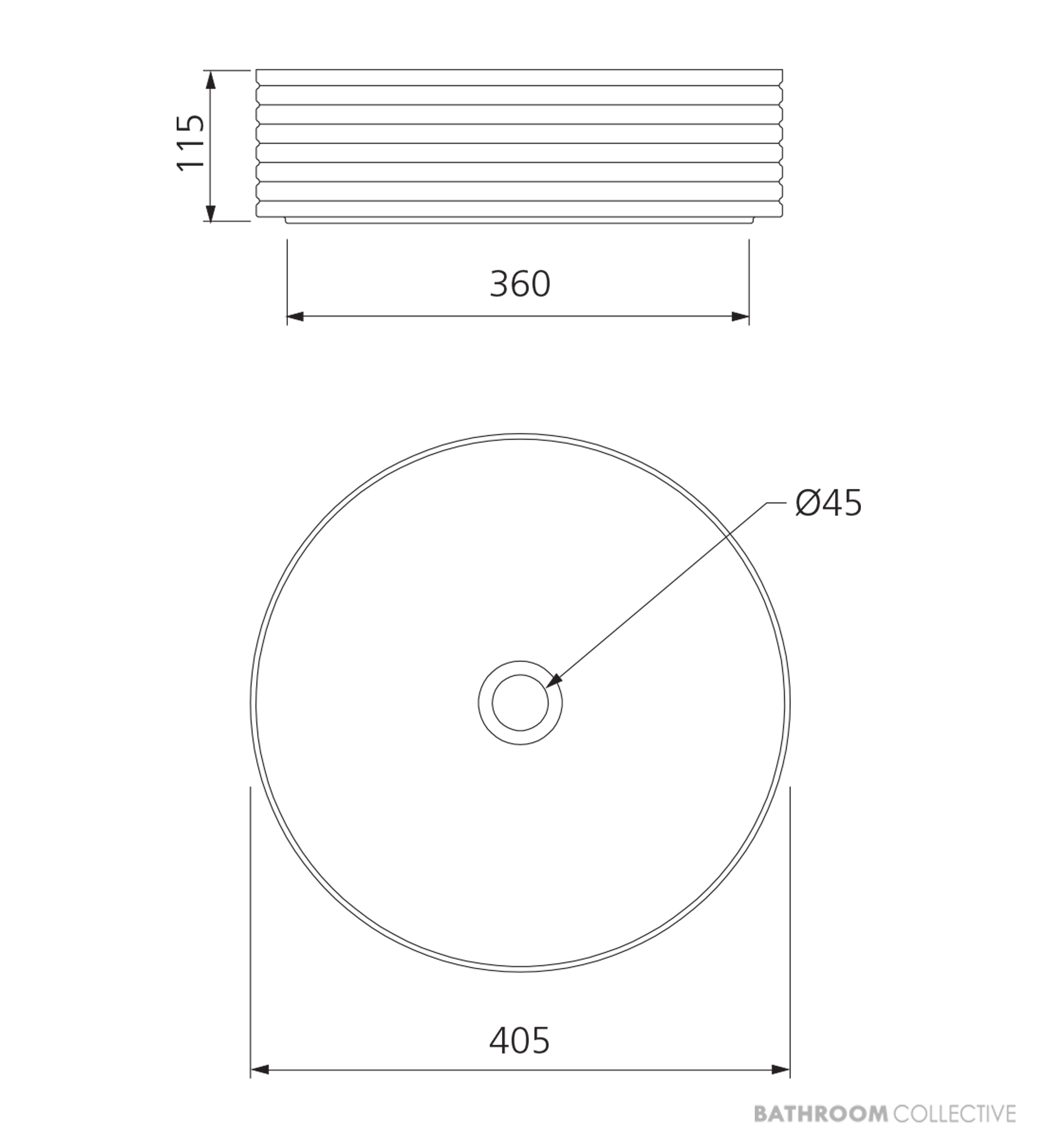 Oliveri Terzofoco Counter Top Ribbed Short Circular Basin 405mm, Grey